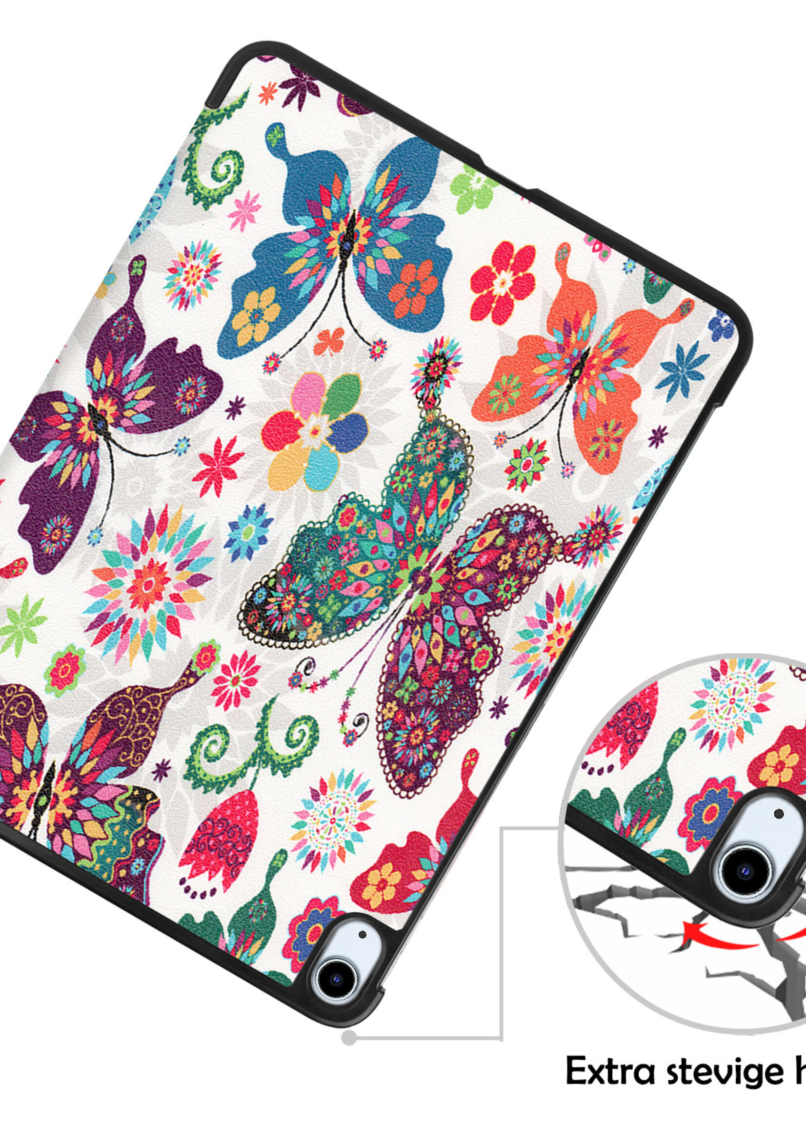 LUQ Hoes Geschikt voor iPad Air 2022 Hoes Luxe Hoesje Book Case - Hoesje Geschikt voor iPad Air 5 2022 Hoes Cover - Vlinders
