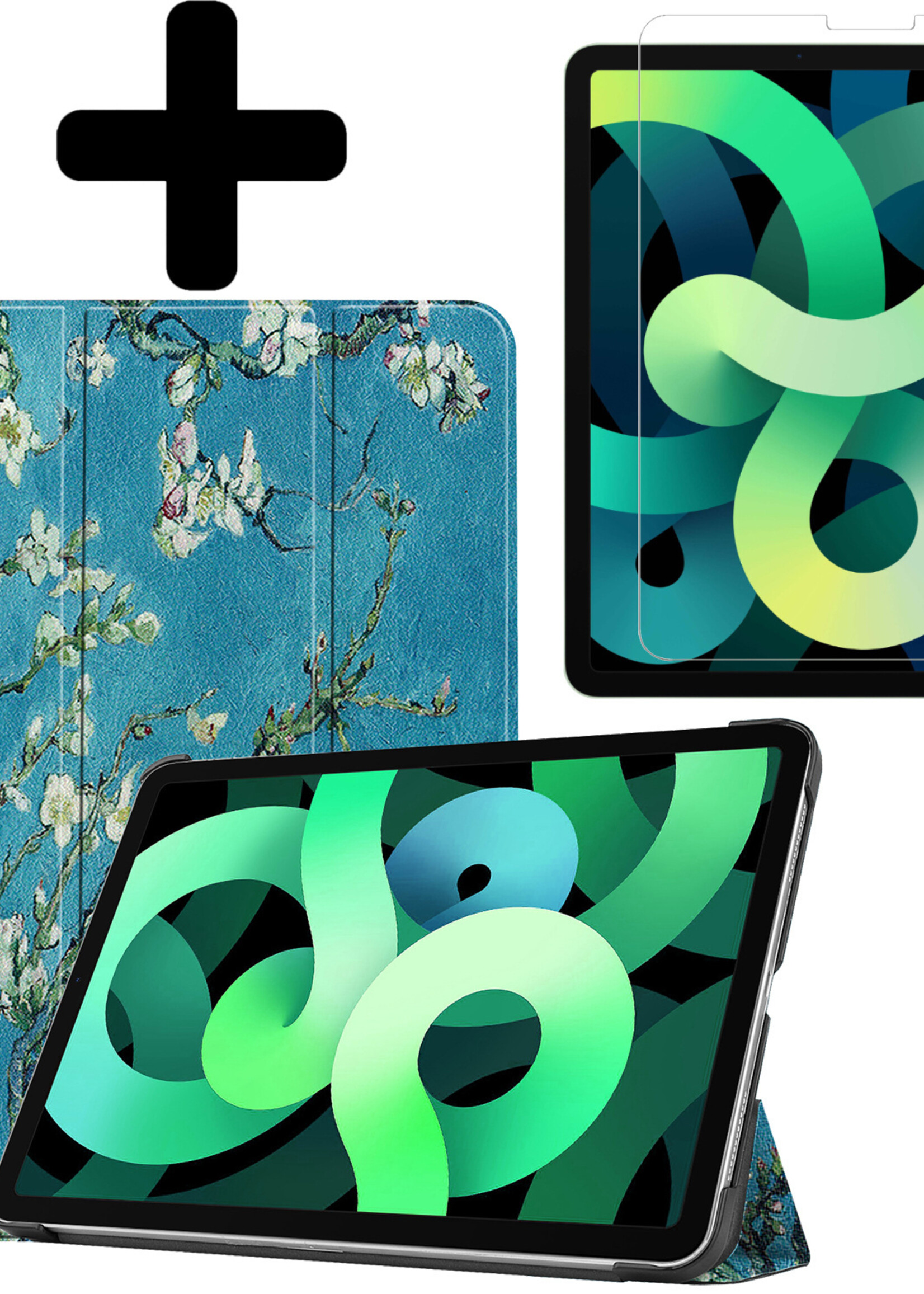 LUQ Hoes Geschikt voor iPad Air 2022 Hoes Luxe Hoesje Book Case Met Screenprotector - Hoesje Geschikt voor iPad Air 5 2022 Hoes Cover - Blokken