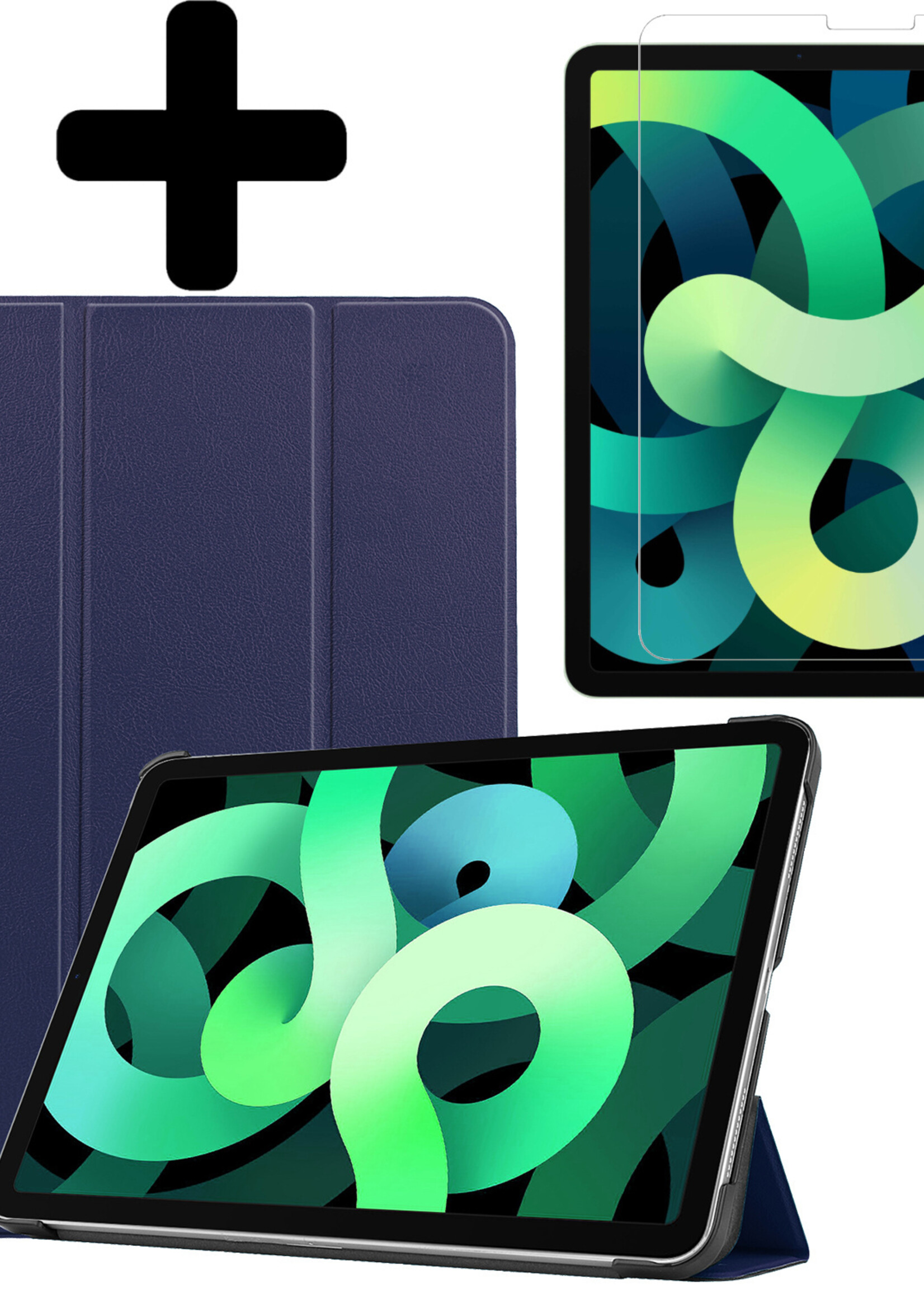 LUQ Hoes Geschikt voor iPad Air 2022 Hoes Luxe Hoesje Book Case Met Screenprotector - Hoesje Geschikt voor iPad Air 5 2022 Hoes Cover - Donkerblauw