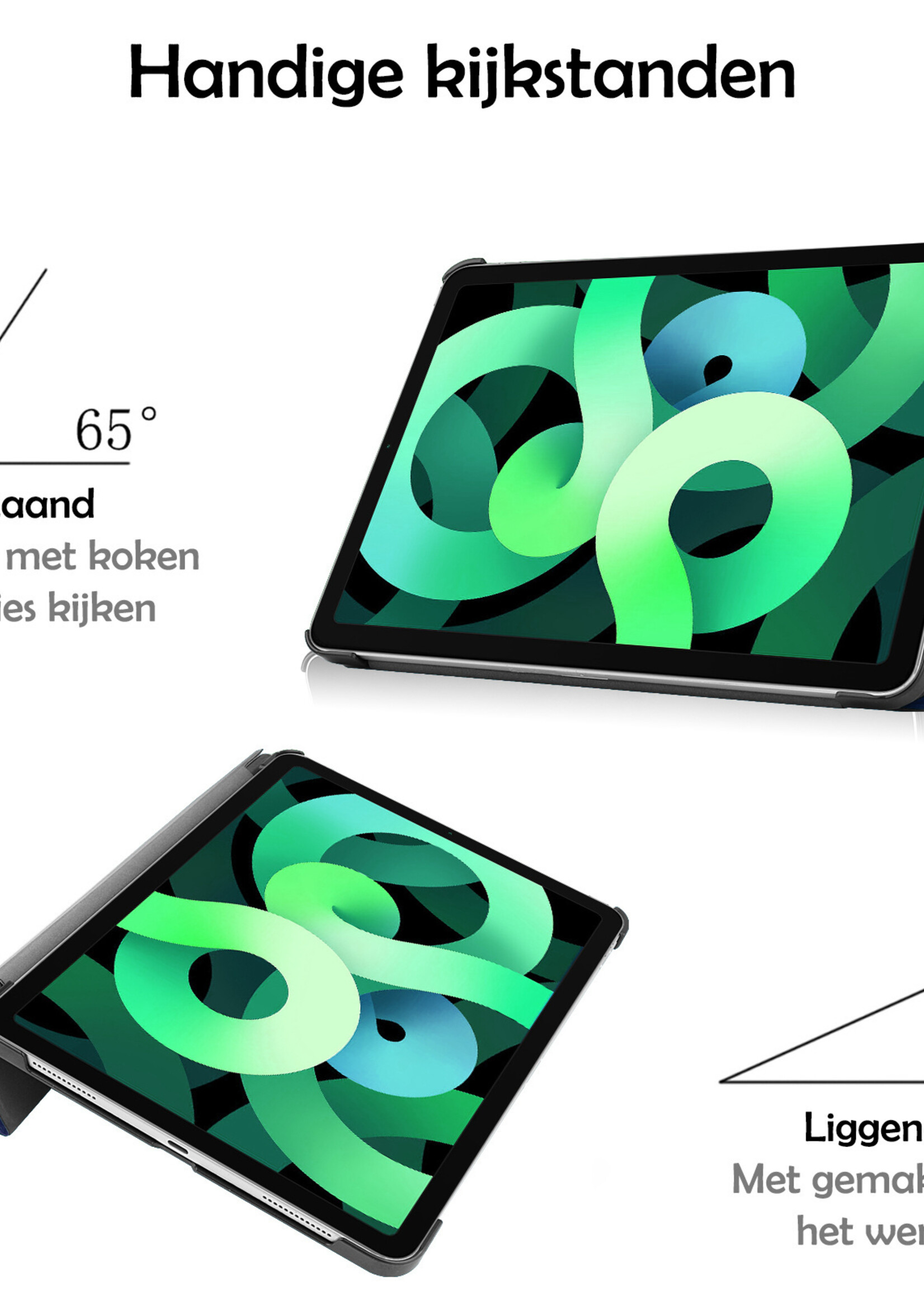 LUQ Hoes Geschikt voor iPad Air 2022 Hoes Luxe Hoesje Book Case Met Screenprotector - Hoesje Geschikt voor iPad Air 5 2022 Hoes Cover - Donkerblauw