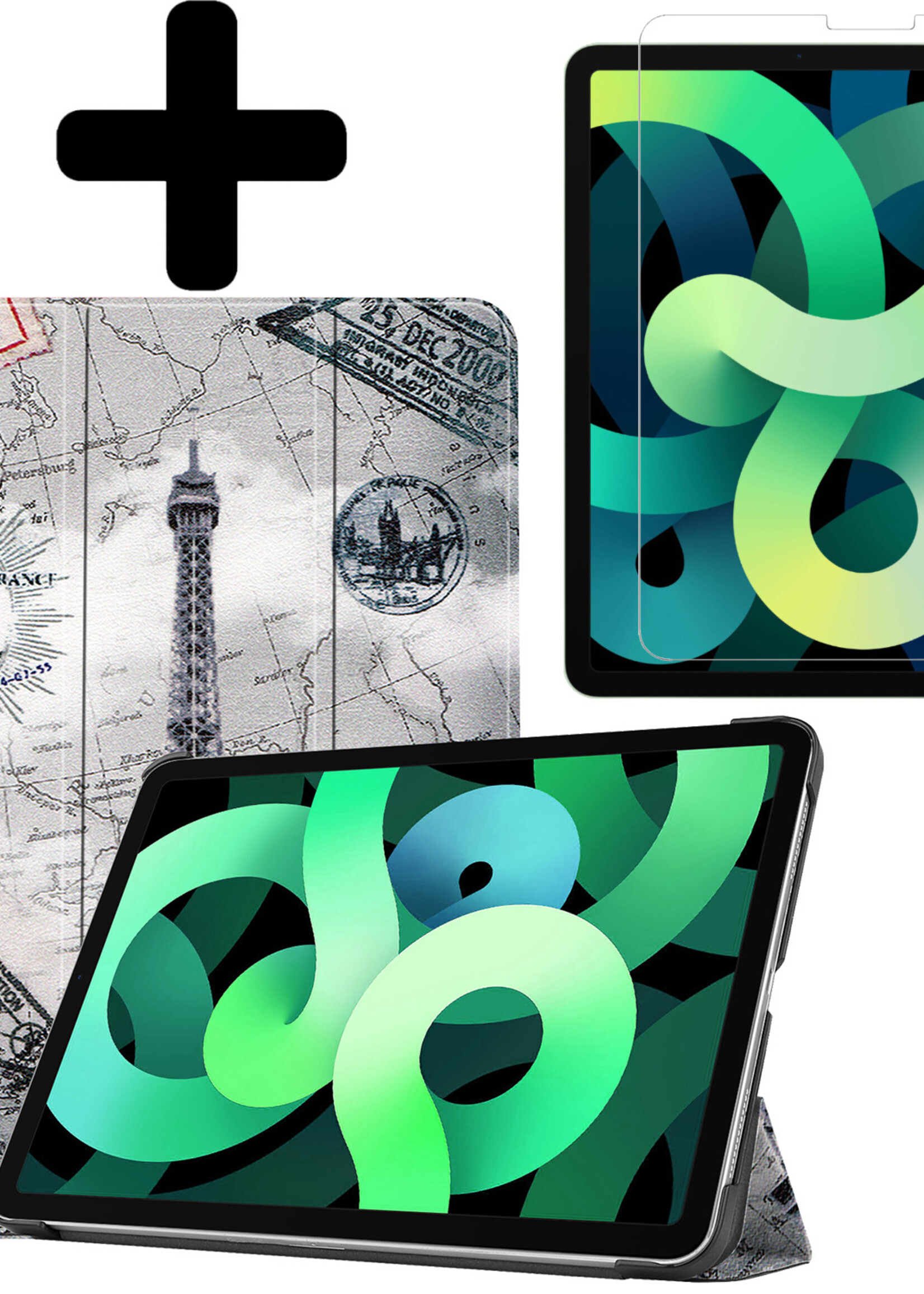 LUQ Hoes Geschikt voor iPad Air 2022 Hoes Luxe Hoesje Book Case Met Screenprotector - Hoesje Geschikt voor iPad Air 5 2022 Hoes Cover - Eiffeltoren
