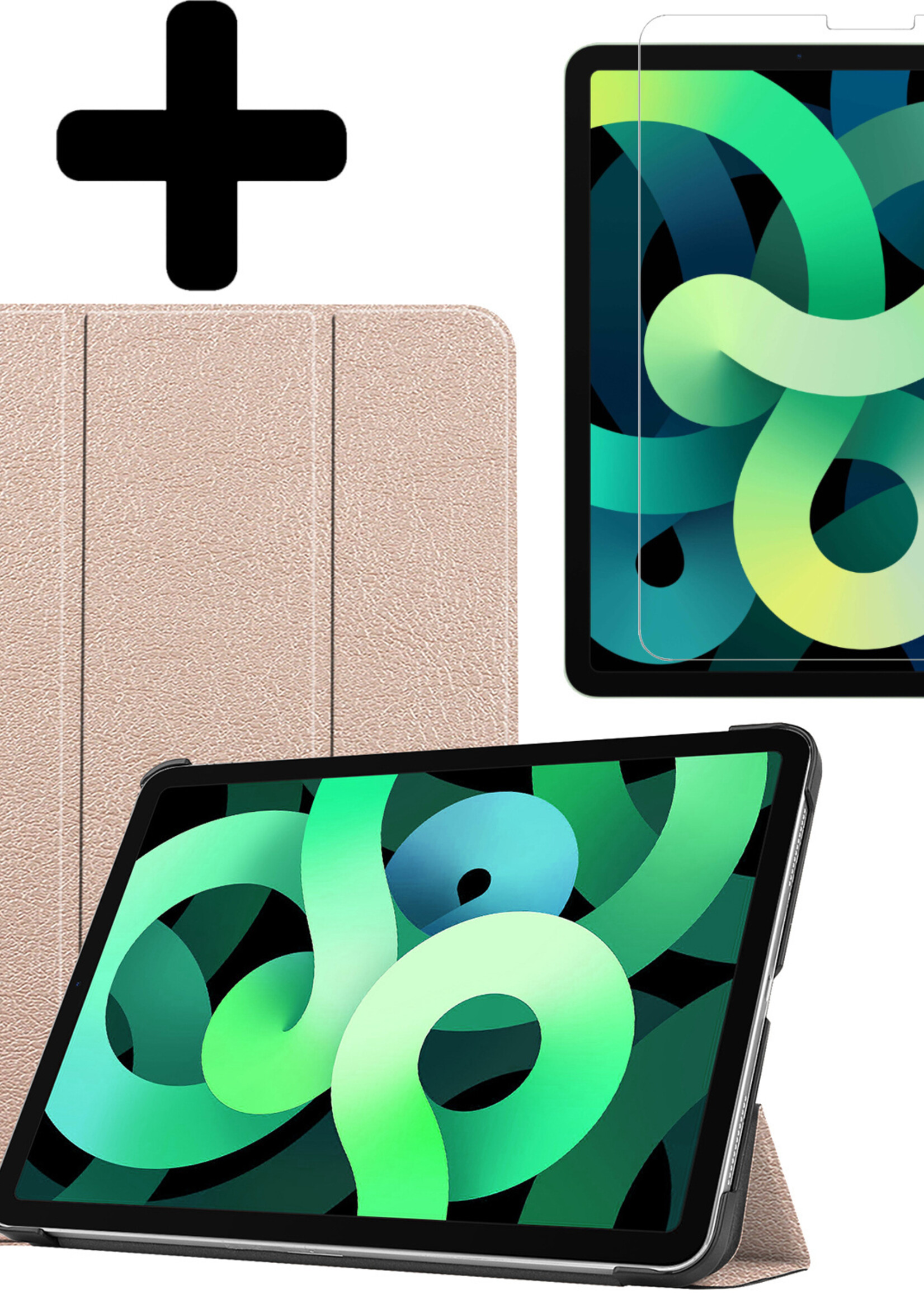 LUQ Hoes Geschikt voor iPad Air 2022 Hoes Luxe Hoesje Book Case Met Screenprotector - Hoesje Geschikt voor iPad Air 5 2022 Hoes Cover - Goud