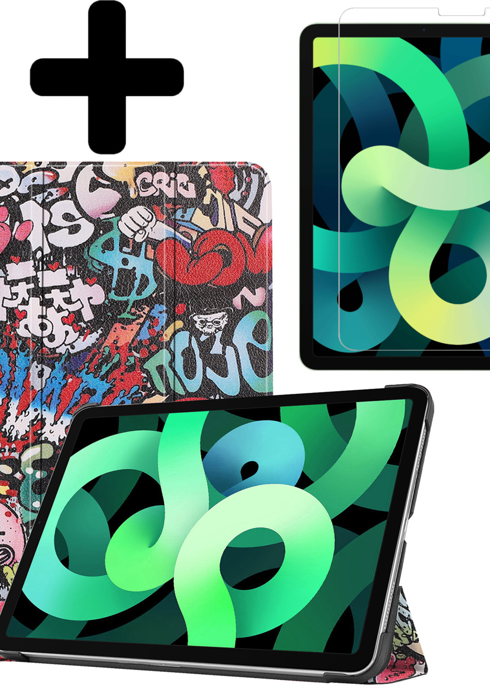 LUQ Hoes Geschikt voor iPad Air 2022 Hoes Luxe Hoesje Book Case Met Screenprotector - Hoesje Geschikt voor iPad Air 5 2022 Hoes Cover - Graffity