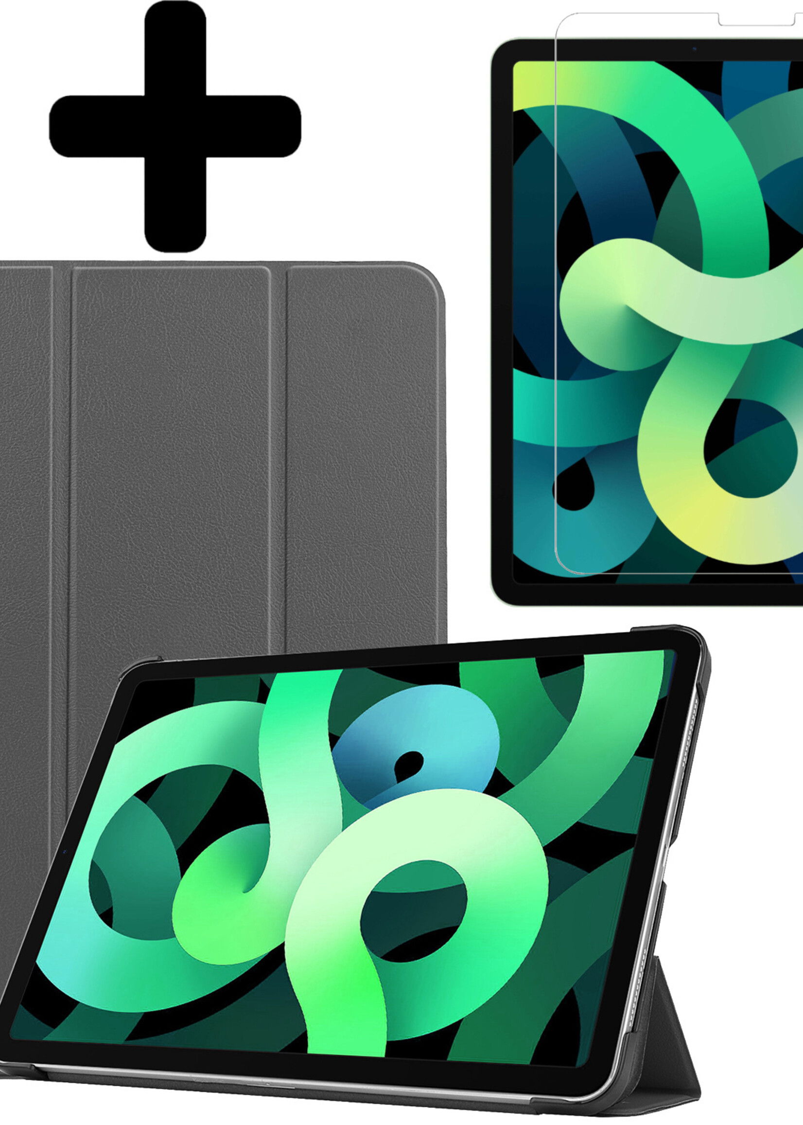 LUQ Hoes Geschikt voor iPad Air 2022 Hoes Luxe Hoesje Book Case Met Screenprotector - Hoesje Geschikt voor iPad Air 5 2022 Hoes Cover - Grijs