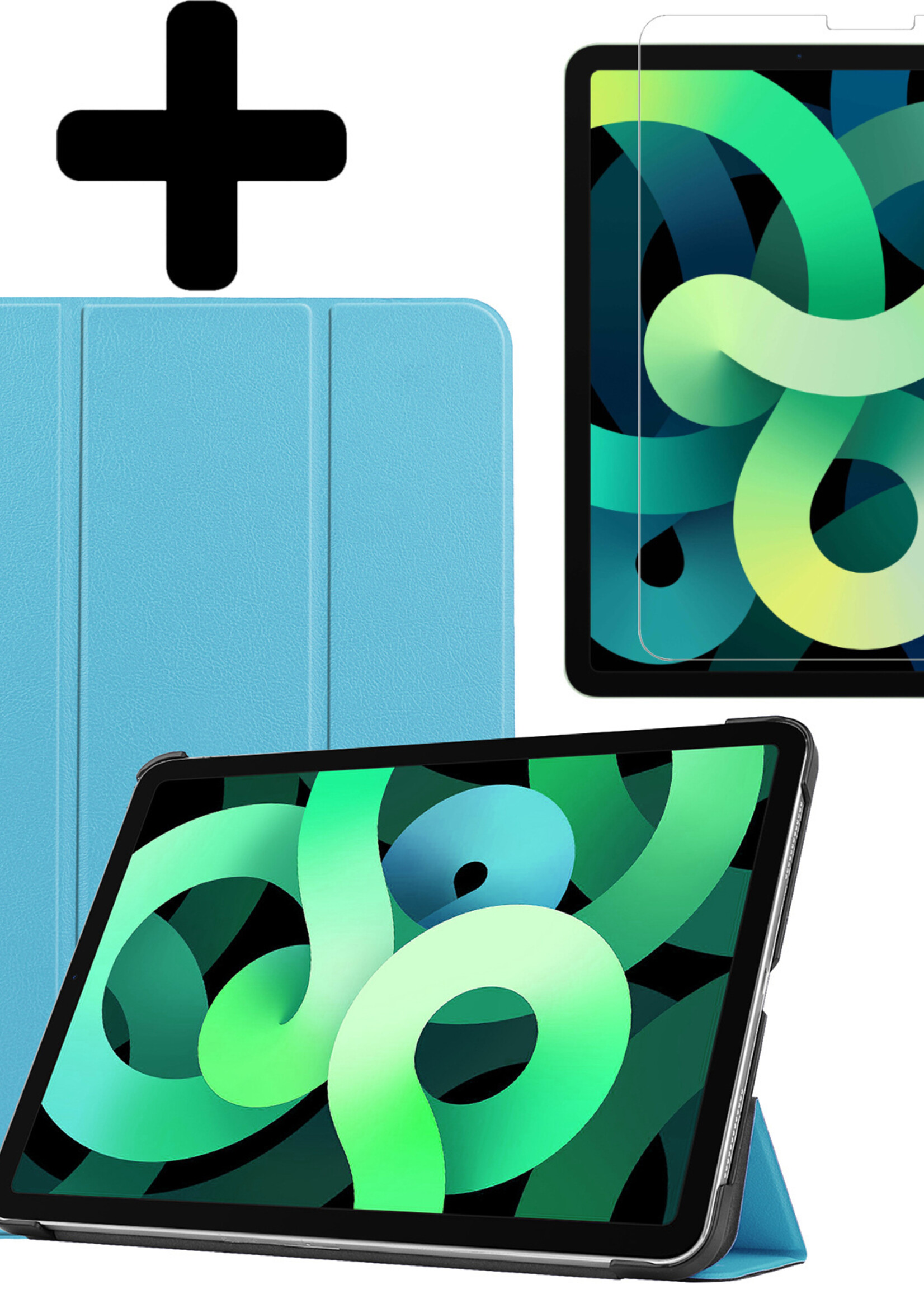 LUQ Hoes Geschikt voor iPad Air 2022 Hoes Luxe Hoesje Book Case Met Screenprotector - Hoesje Geschikt voor iPad Air 5 2022 Hoes Cover - Lichtblauw