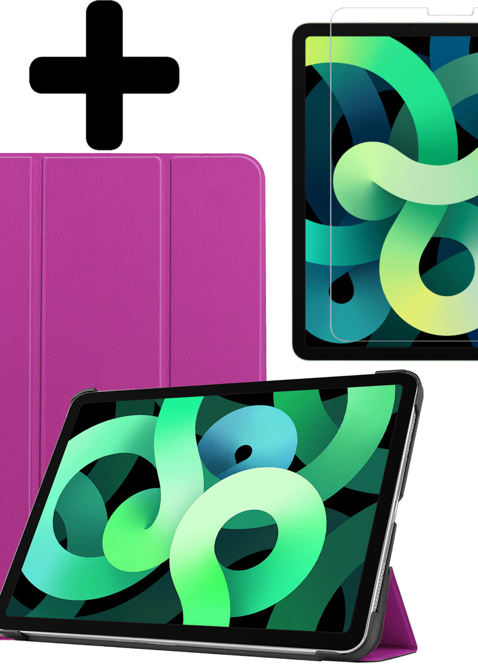 LUQ Hoes Geschikt voor iPad Air 2022 Hoes Luxe Hoesje Book Case Met Screenprotector - Hoesje Geschikt voor iPad Air 5 2022 Hoes Cover - Paars