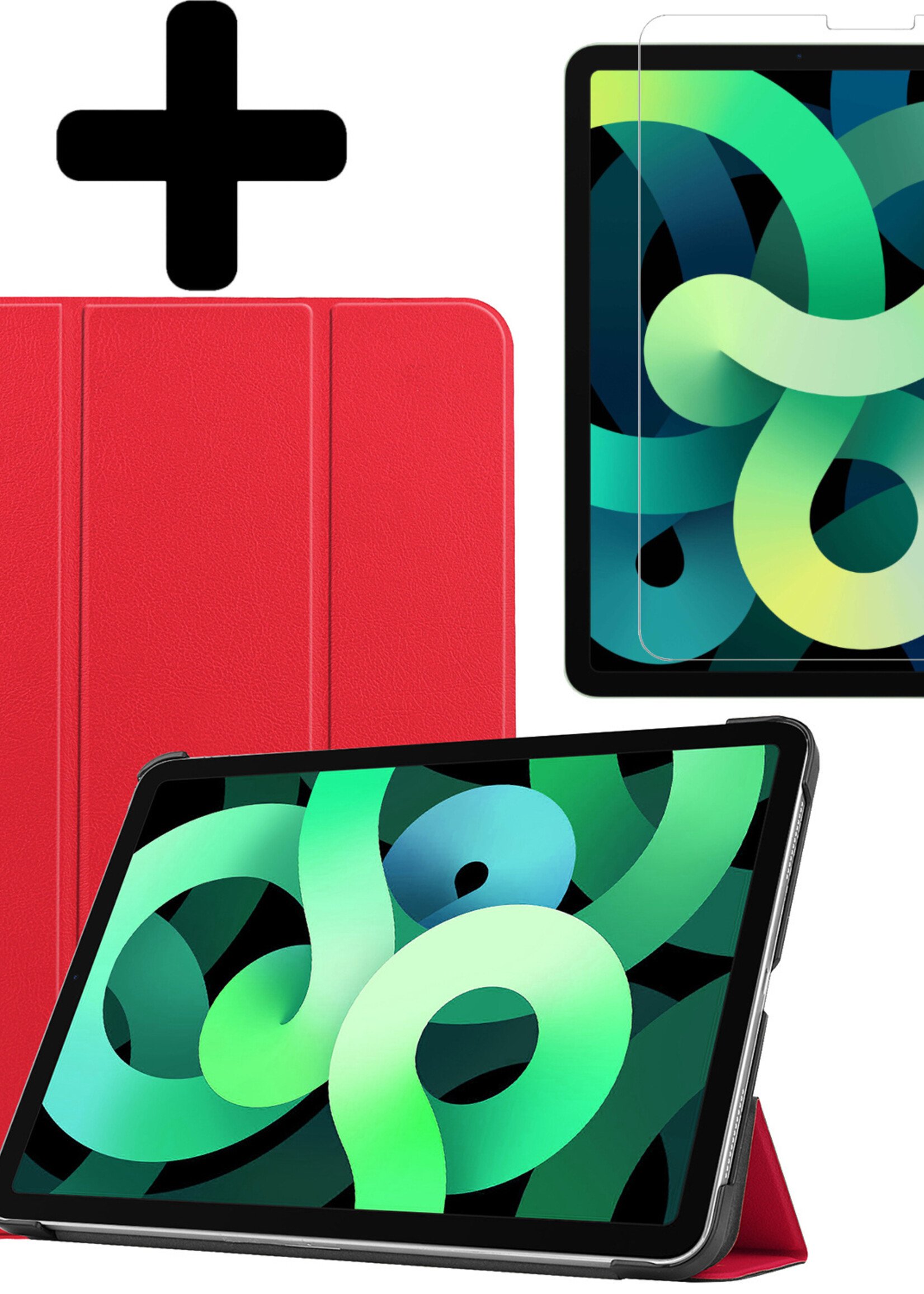 LUQ Hoes Geschikt voor iPad Air 2022 Hoes Luxe Hoesje Book Case Met Screenprotector - Hoesje Geschikt voor iPad Air 5 2022 Hoes Cover - Rood
