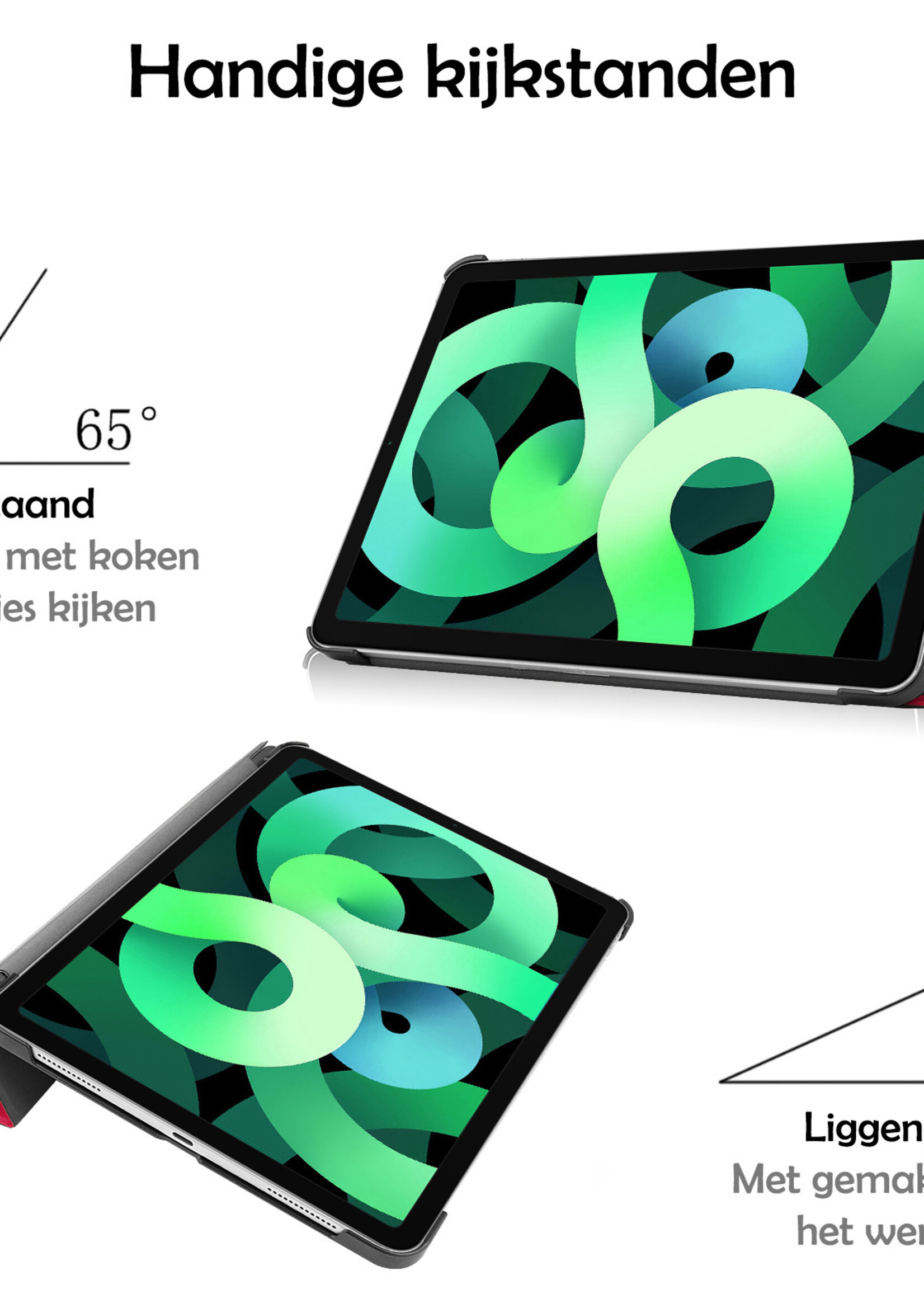 LUQ Hoes Geschikt voor iPad Air 2022 Hoes Luxe Hoesje Book Case Met Screenprotector - Hoesje Geschikt voor iPad Air 5 2022 Hoes Cover - Rood