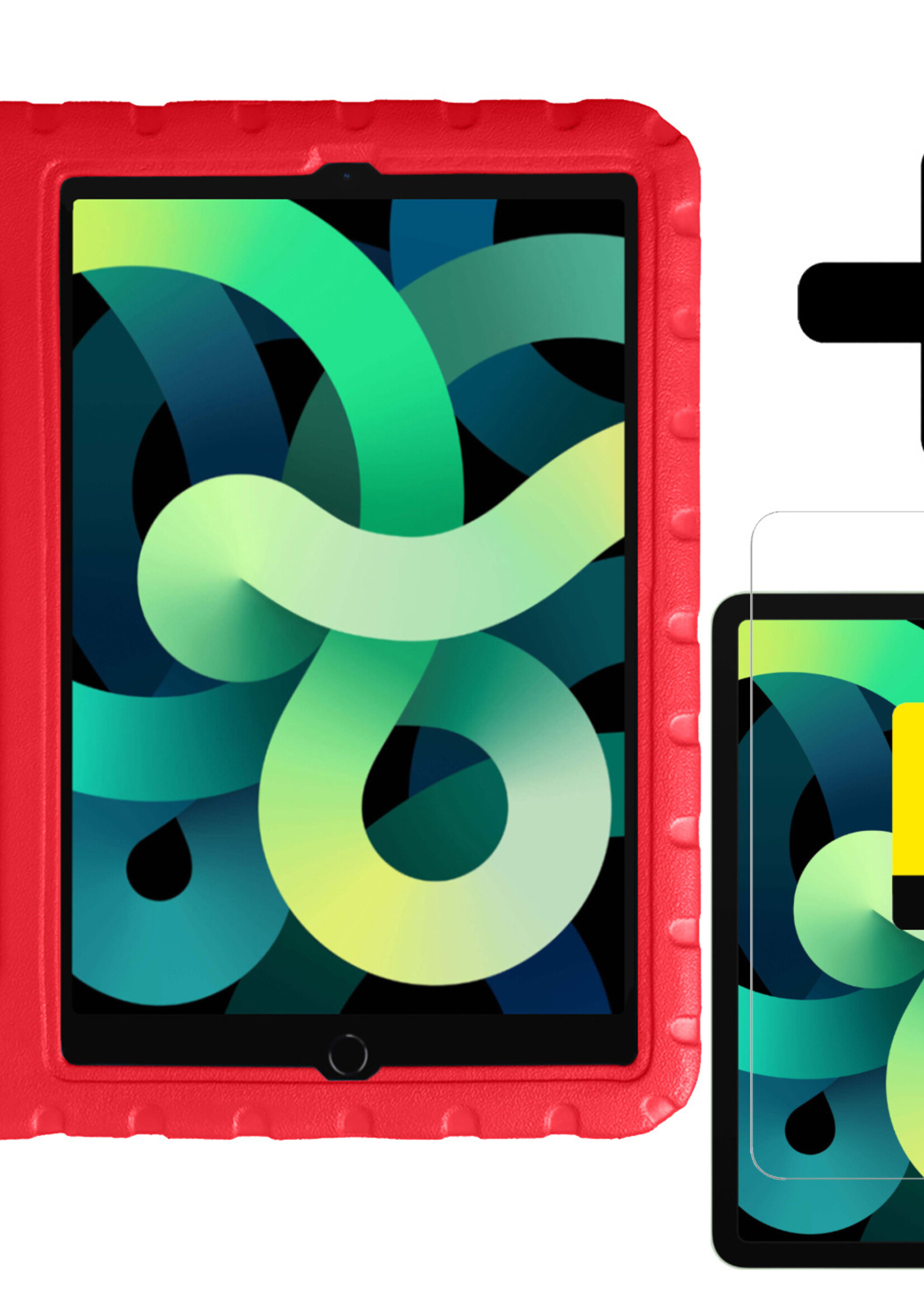LUQ Hoes Geschikt voor iPad Air 2022 Hoes Kinder Hoesje Kids Case Kinderhoes Shockproof Met 2x Screenprotector - Hoesje Geschikt voor iPad Air 5 2022 Hoesje Kidscase - Rood