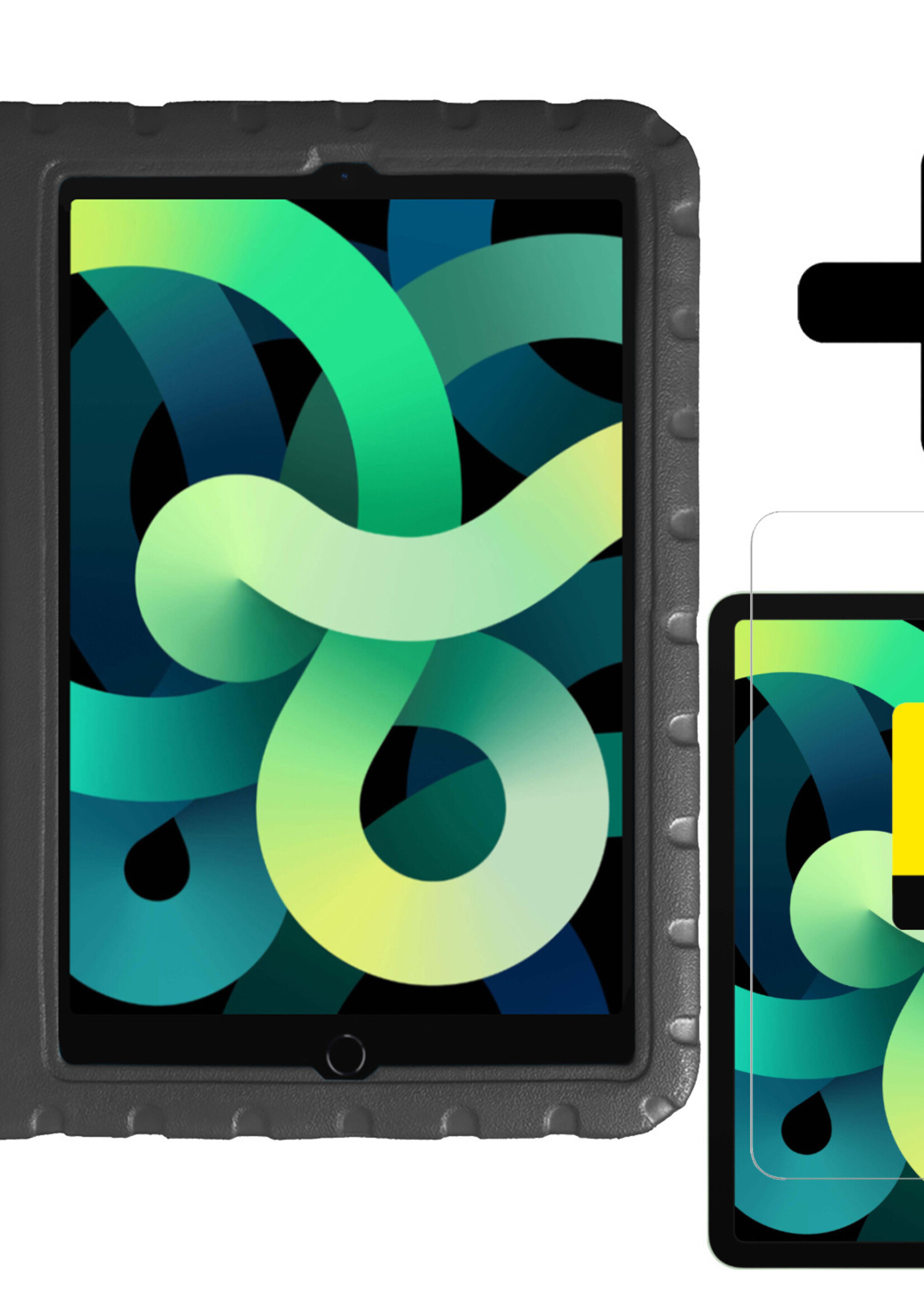 LUQ Hoes Geschikt voor iPad Air 2022 Hoes Kinder Hoesje Kids Case Kinderhoes Shockproof Met 2x Screenprotector - Hoesje Geschikt voor iPad Air 5 2022 Hoesje Kidscase - Zwart