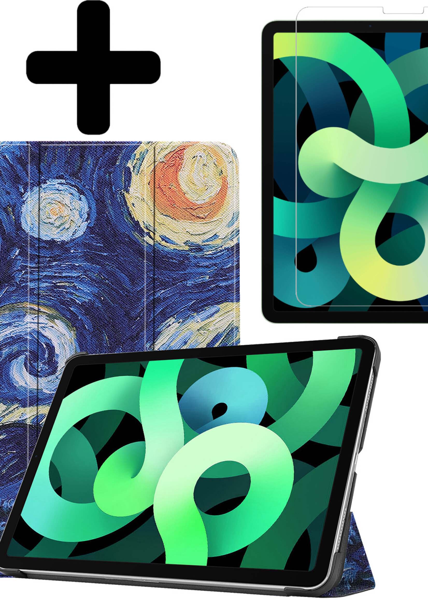 LUQ Hoes Geschikt voor iPad Air 2022 Hoes Luxe Hoesje Book Case Met Screenprotector - Hoesje Geschikt voor iPad Air 5 2022 Hoes Cover - Sterrenhemel