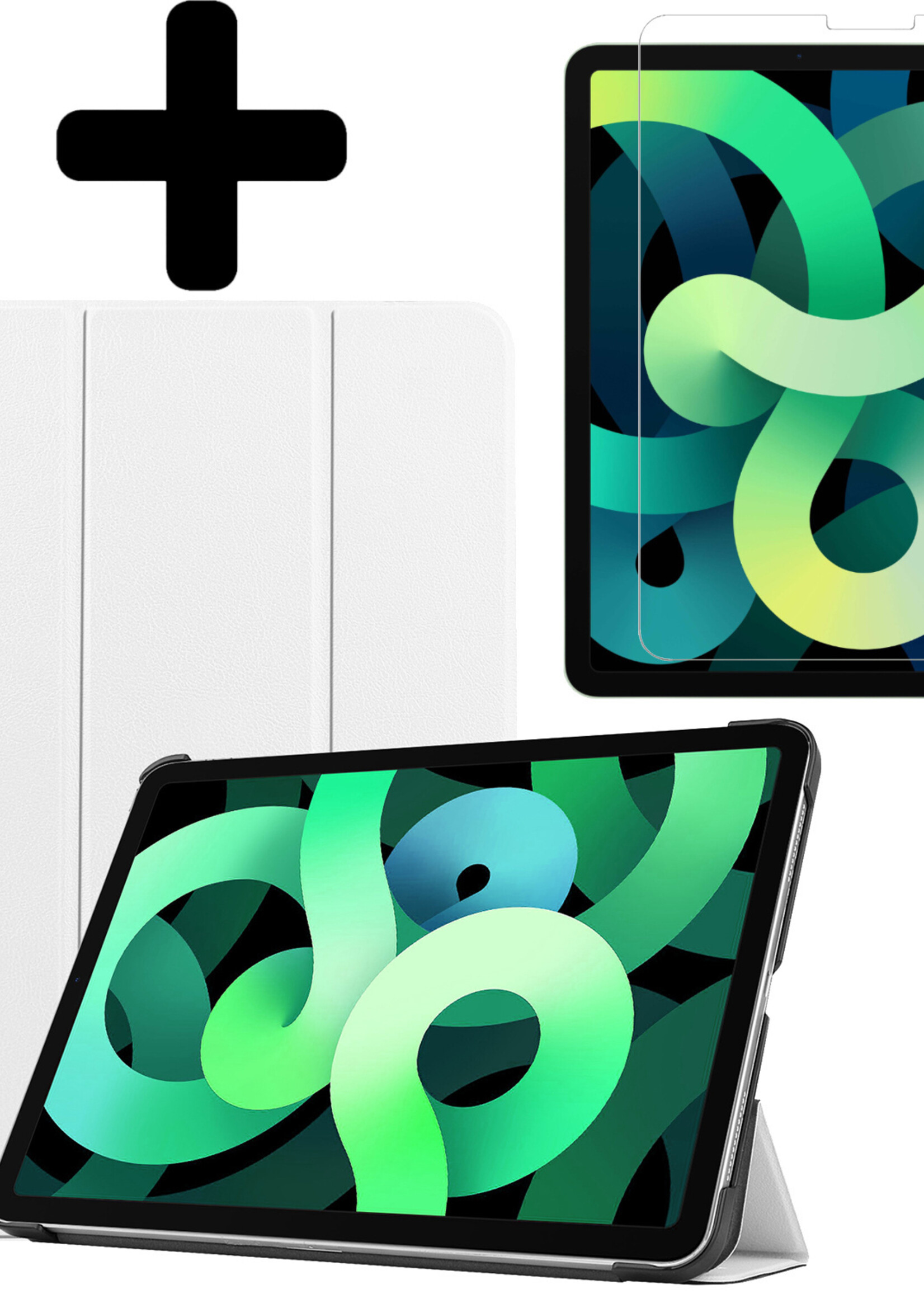 LUQ Hoes Geschikt voor iPad Air 2022 Hoes Luxe Hoesje Book Case Met Screenprotector - Hoesje Geschikt voor iPad Air 5 2022 Hoes Cover - Wit