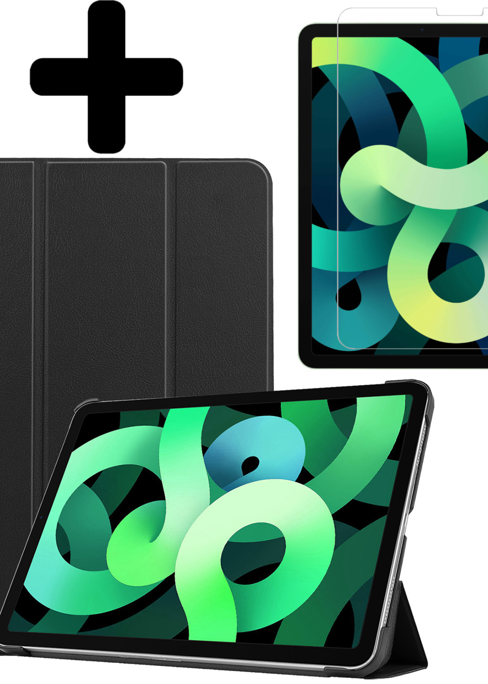 LUQ Hoes Geschikt voor iPad Air 2022 Hoes Luxe Hoesje Book Case Met Screenprotector - Hoesje Geschikt voor iPad Air 5 2022 Hoes Cover - Zwart