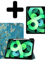 LUQ LUQ iPad Air 5 Hoesje Met Uitsparing Apple Pencil Met Screenprotector - Bloemen