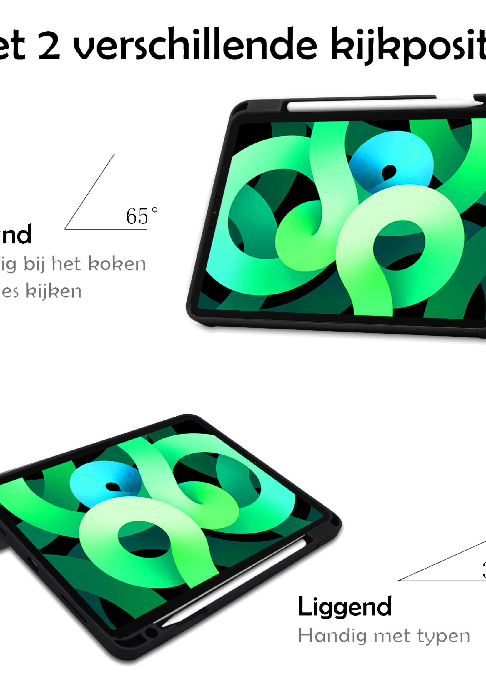 LUQ Hoes Geschikt voor iPad Air 2022 Hoes Luxe Hoesje Case Met Uitsparing Geschikt voor Apple Pencil Met Screenprotector - Hoesje Geschikt voor iPad Air 5 2022 Hoes Cover - Donkerblauw