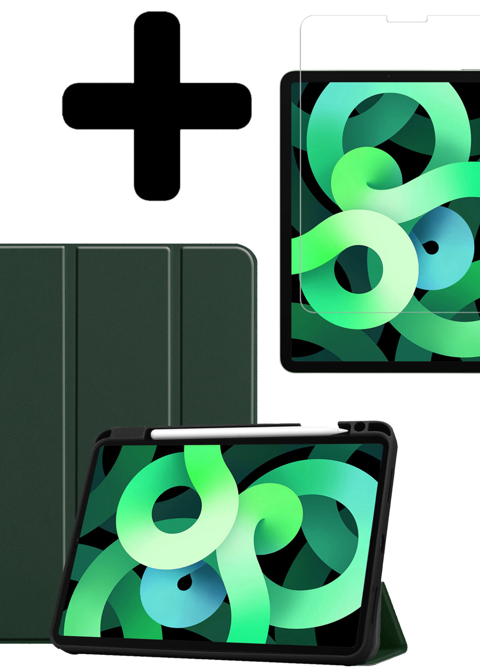 LUQ Hoes Geschikt voor iPad Air 2022 Hoes Luxe Hoesje Case Met Uitsparing Geschikt voor Apple Pencil Met Screenprotector - Hoesje Geschikt voor iPad Air 5 2022 Hoes Cover - Donkergroen