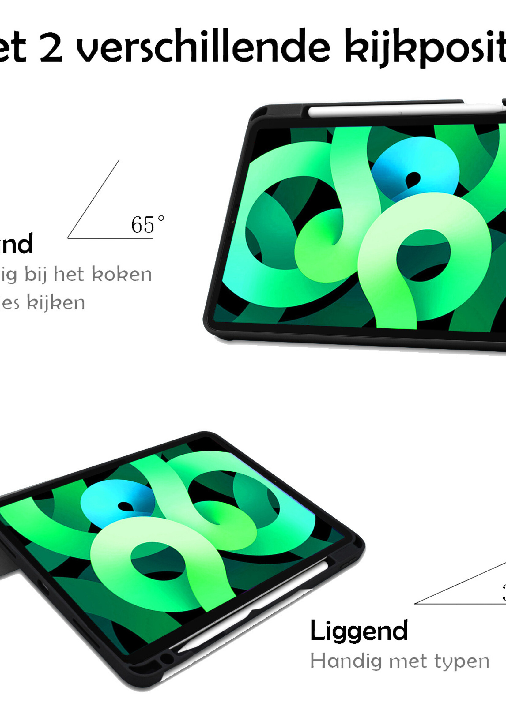 LUQ Hoes Geschikt voor iPad Air 2022 Hoes Luxe Hoesje Case Met Uitsparing Geschikt voor Apple Pencil Met Screenprotector - Hoesje Geschikt voor iPad Air 5 2022 Hoes Cover - Donkergroen