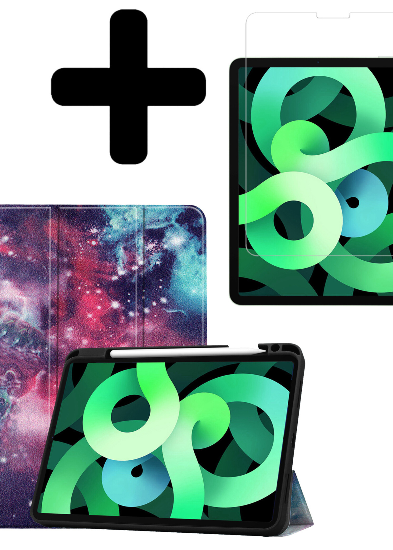 LUQ Hoes Geschikt voor iPad Air 2022 Hoes Luxe Hoesje Case Met Uitsparing Geschikt voor Apple Pencil Met Screenprotector - Hoesje Geschikt voor iPad Air 5 2022 Hoes Cover - Galaxy