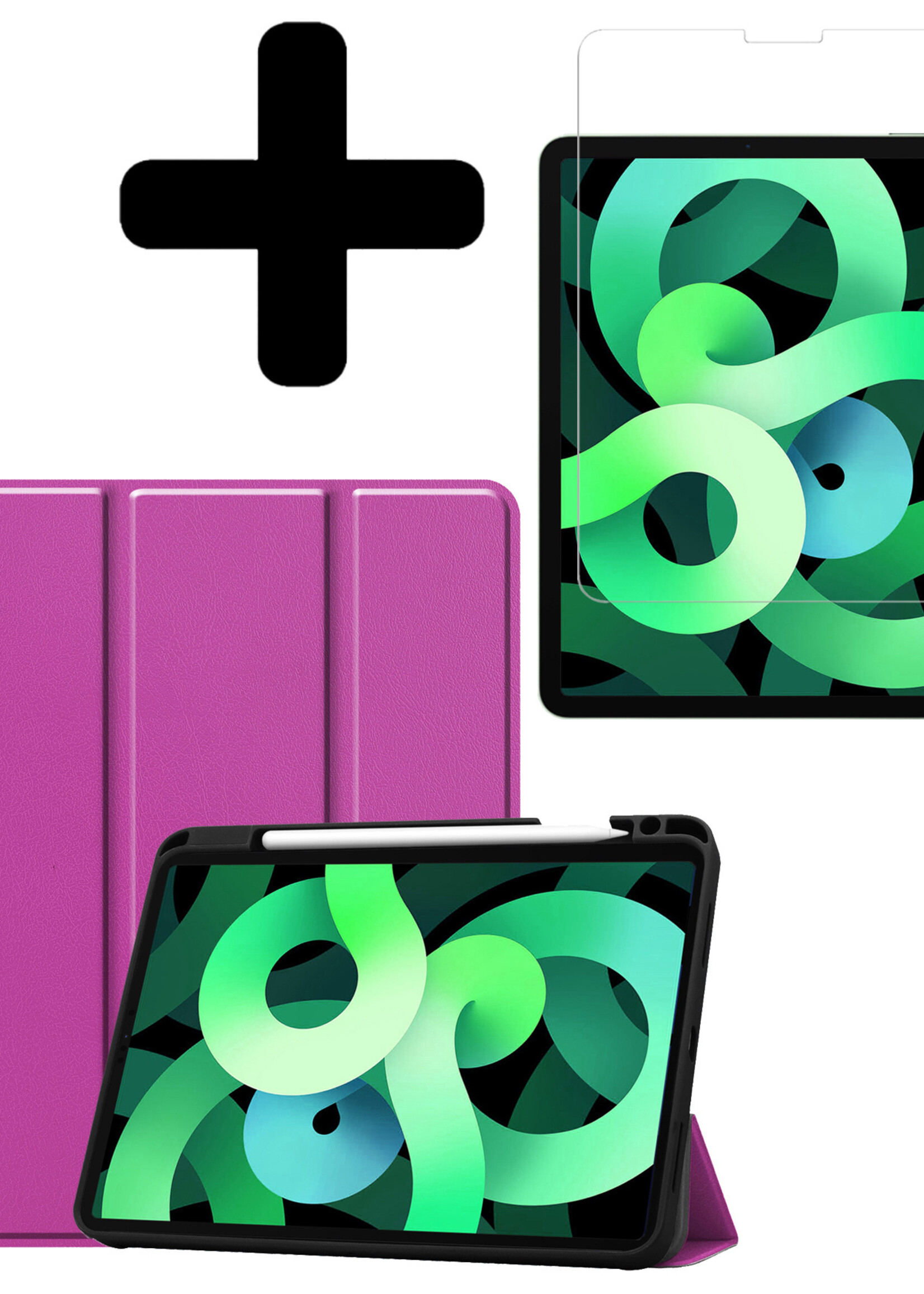 LUQ Hoes Geschikt voor iPad Air 2022 Hoes Luxe Hoesje Case Met Uitsparing Geschikt voor Apple Pencil Met Screenprotector - Hoesje Geschikt voor iPad Air 5 2022 Hoes Cover - Paars