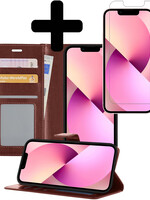 LUQ LUQ iPhone 13 Mini Hoesje Bookcase Met Screenprotector - Bruin