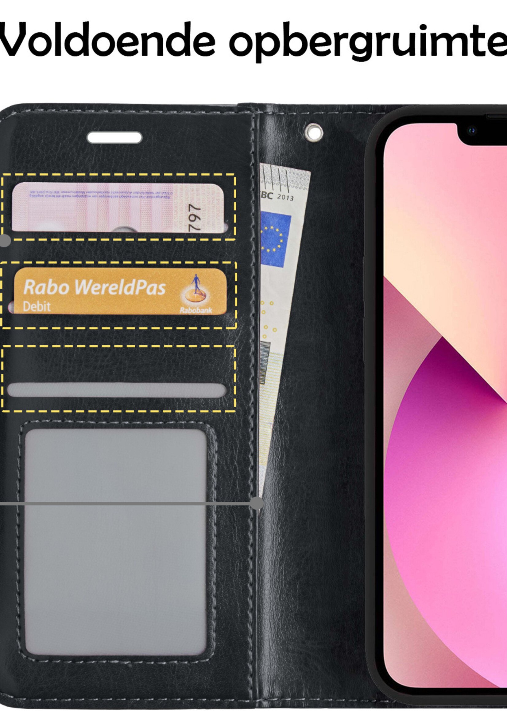 LUQ Hoesje Geschikt voor iPhone 13 Mini Hoesje Book Case Hoes Wallet Cover Met Screenprotector - Hoes Geschikt voor iPhone 13 Mini Hoesje Bookcase Hoes - Zwart