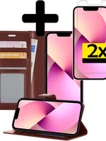 LUQ LUQ iPhone 13 Mini Hoesje Bookcase Met 2x Screenprotector - Bruin