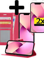 LUQ LUQ iPhone 13 Mini Hoesje Bookcase Met 2x Screenprotector - Donkerroze