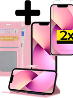 LUQ LUQ iPhone 13 Mini Hoesje Bookcase Met 2x Screenprotector - Lichtroze