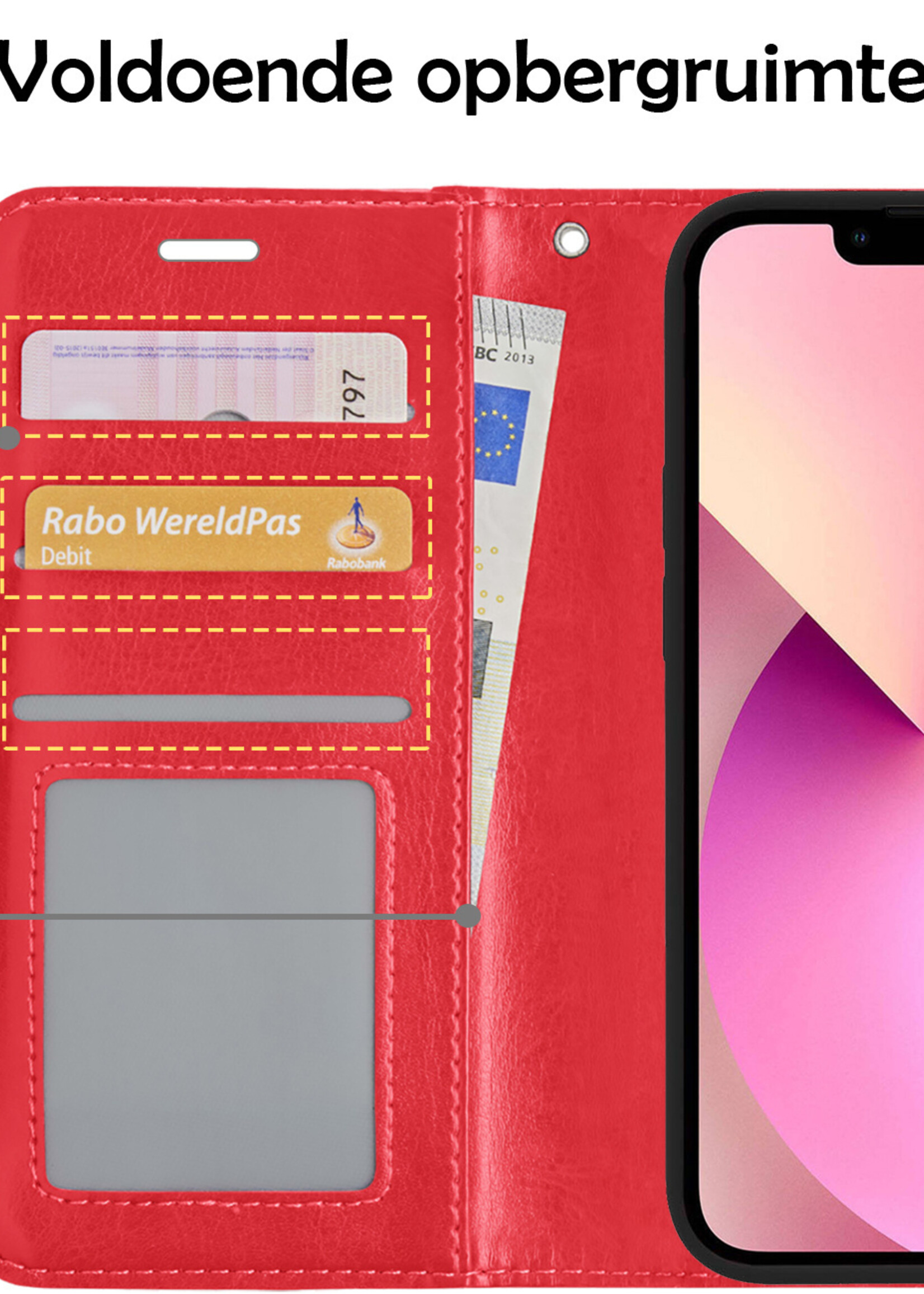 LUQ Hoesje Geschikt voor iPhone 13 Mini Hoesje Book Case Hoes Wallet Cover Met 2x Screenprotector - Hoes Geschikt voor iPhone 13 Mini Hoesje Bookcase Hoes - Rood