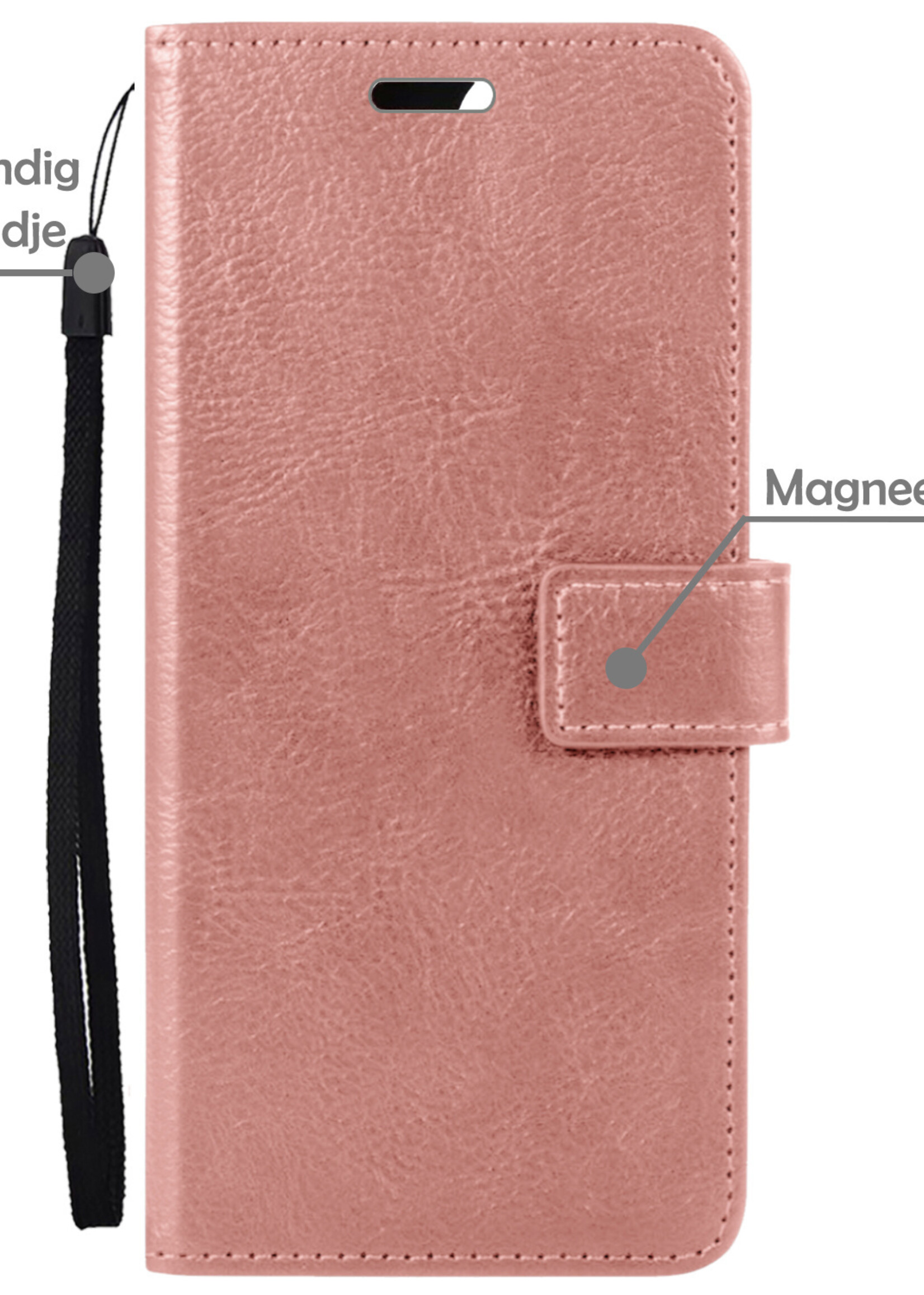 LUQ Hoesje Geschikt voor iPhone 13 Mini Hoesje Book Case Hoes Wallet Cover Met 2x Screenprotector - Hoes Geschikt voor iPhone 13 Mini Hoesje Bookcase Hoes - Rosé goud