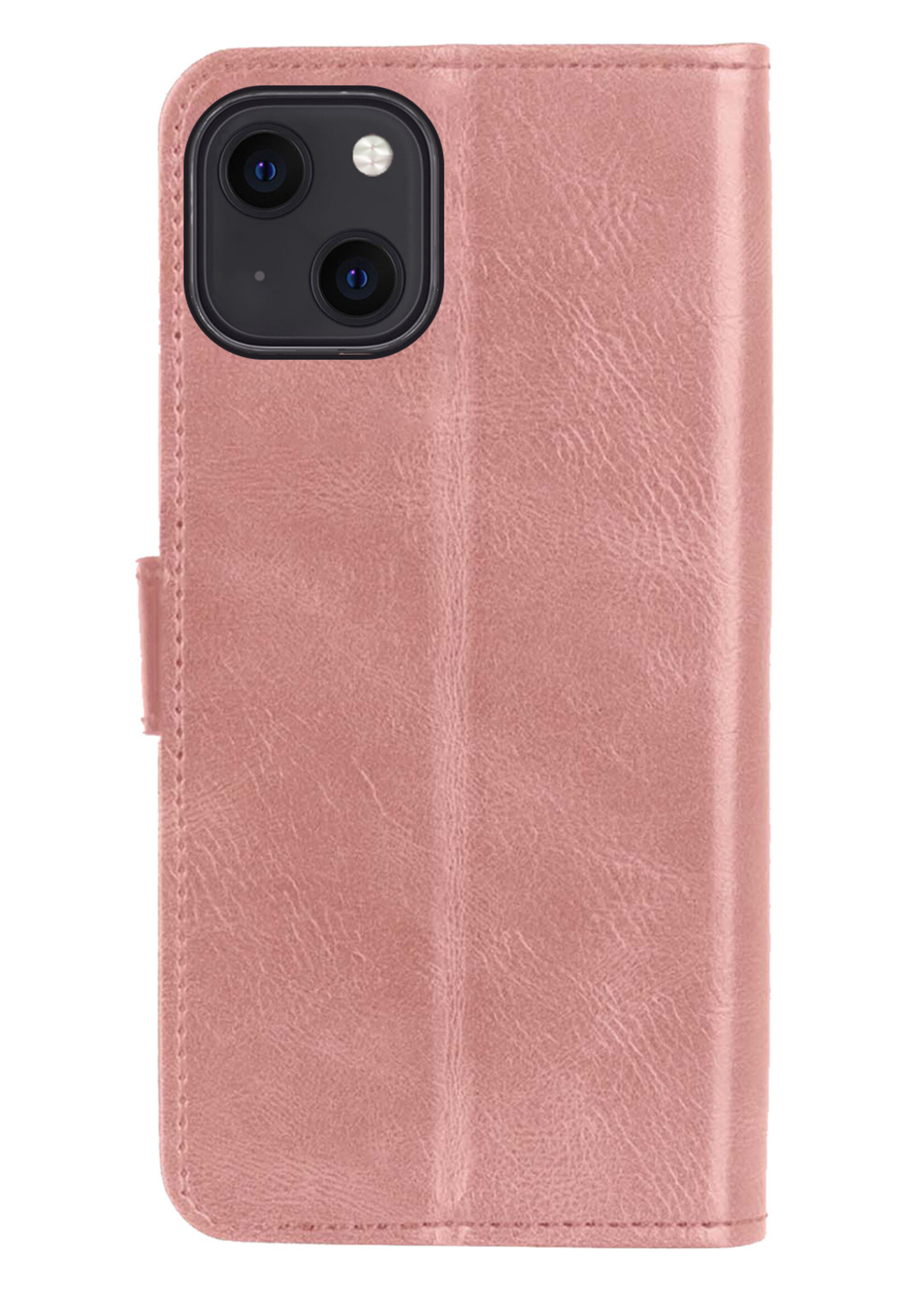 LUQ Hoesje Geschikt voor iPhone 13 Mini Hoesje Book Case Hoes Wallet Cover Met 2x Screenprotector - Hoes Geschikt voor iPhone 13 Mini Hoesje Bookcase Hoes - Rosé goud
