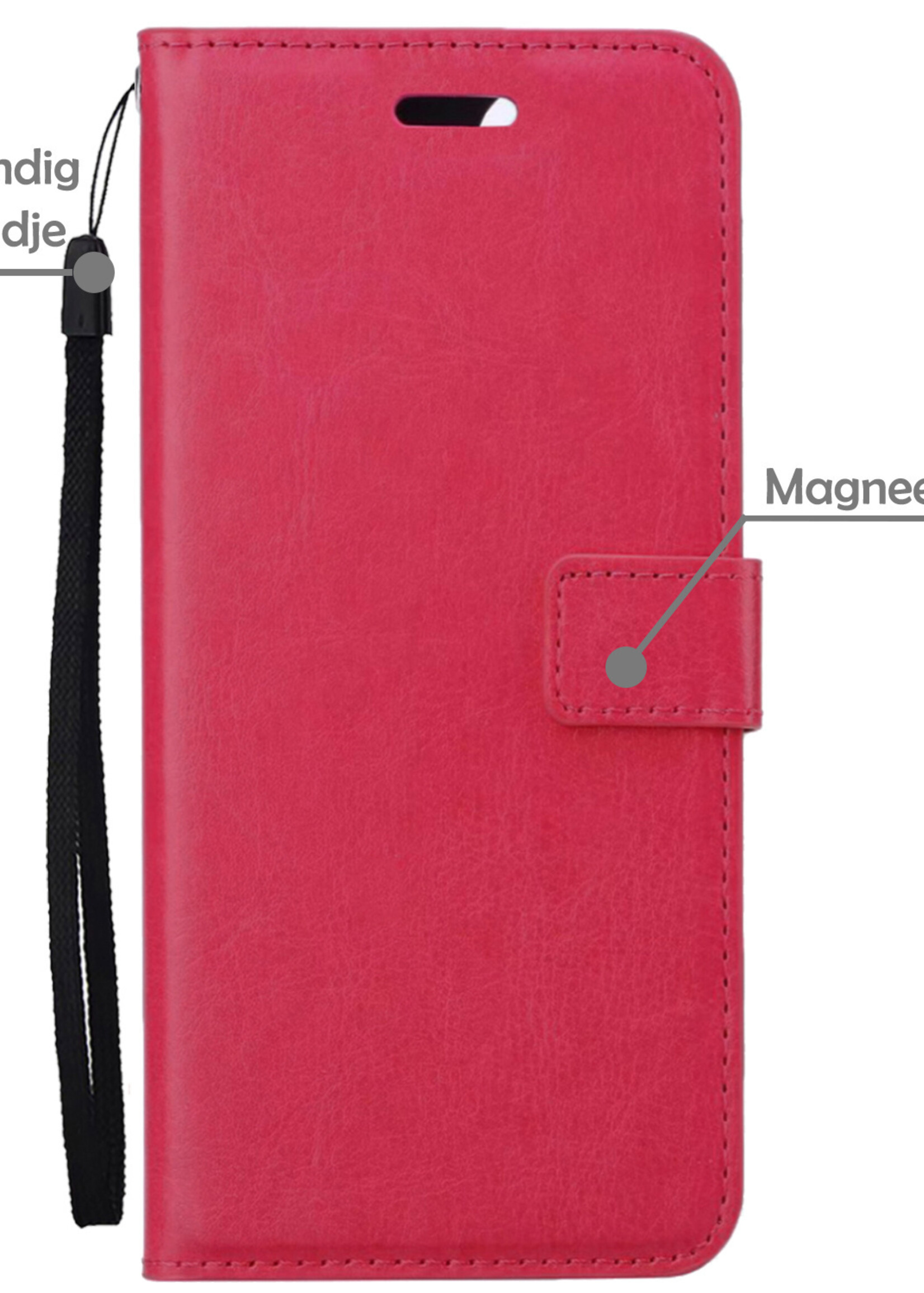 LUQ Hoesje Geschikt voor iPhone 13 Hoesje Book Case Hoes Wallet Cover Met Screenprotector - Hoes Geschikt voor iPhone 13 Hoesje Bookcase Hoes - Donkerroze