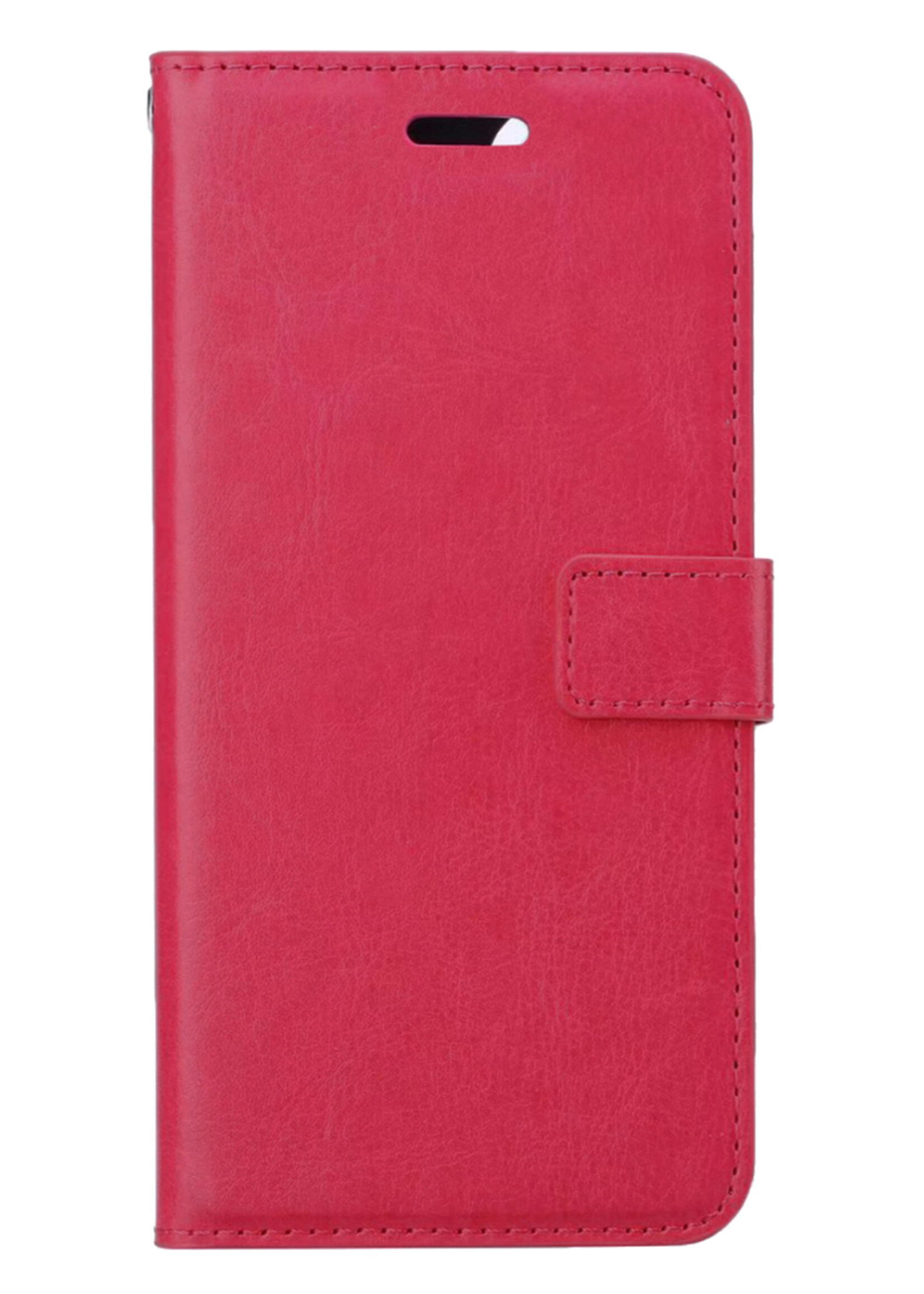 LUQ Hoesje Geschikt voor iPhone 13 Hoesje Book Case Hoes Wallet Cover Met Screenprotector - Hoes Geschikt voor iPhone 13 Hoesje Bookcase Hoes - Donkerroze