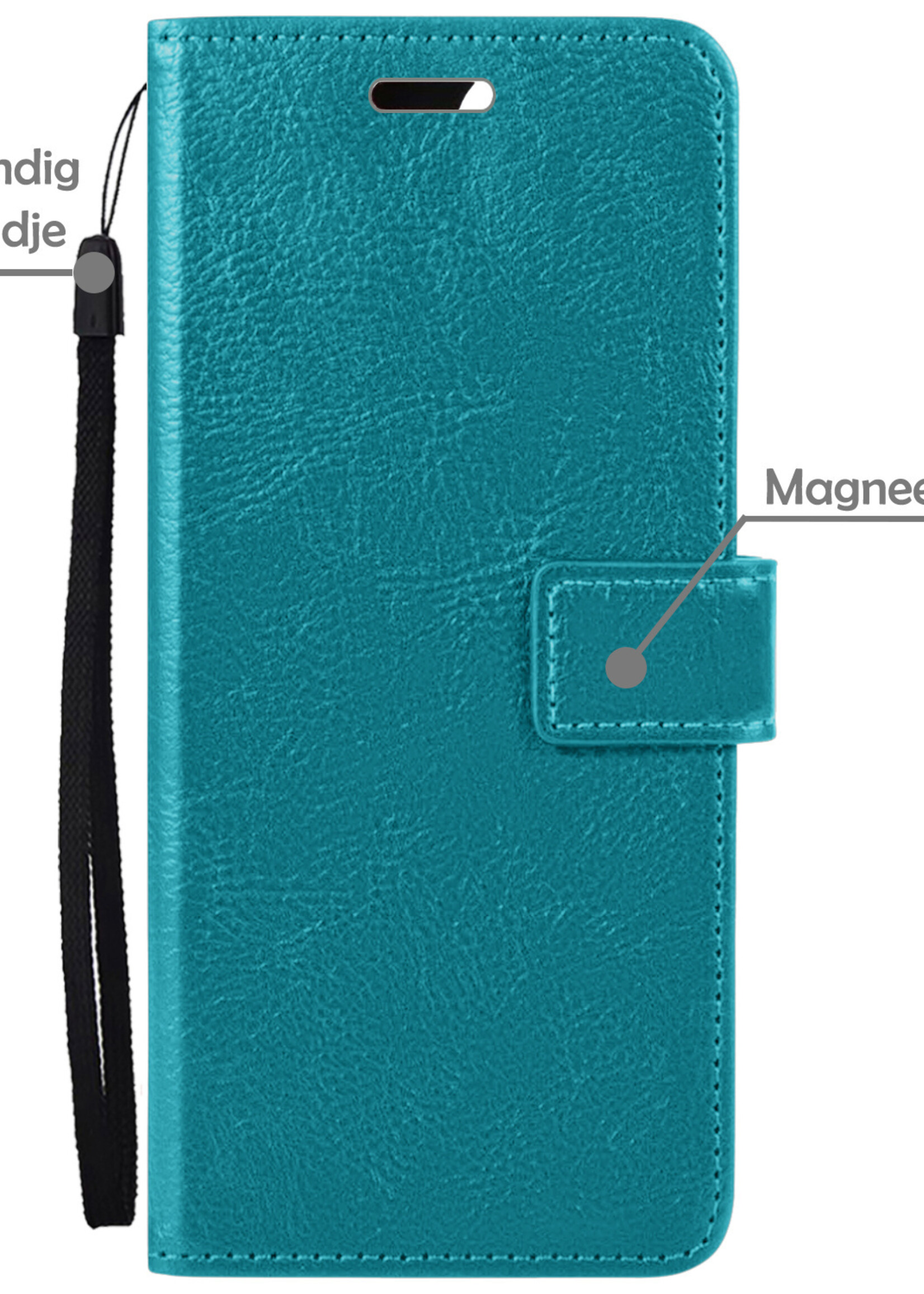 LUQ Hoesje Geschikt voor iPhone 13 Hoesje Book Case Hoes Wallet Cover Met Screenprotector - Hoes Geschikt voor iPhone 13 Hoesje Bookcase Hoes - Turquoise