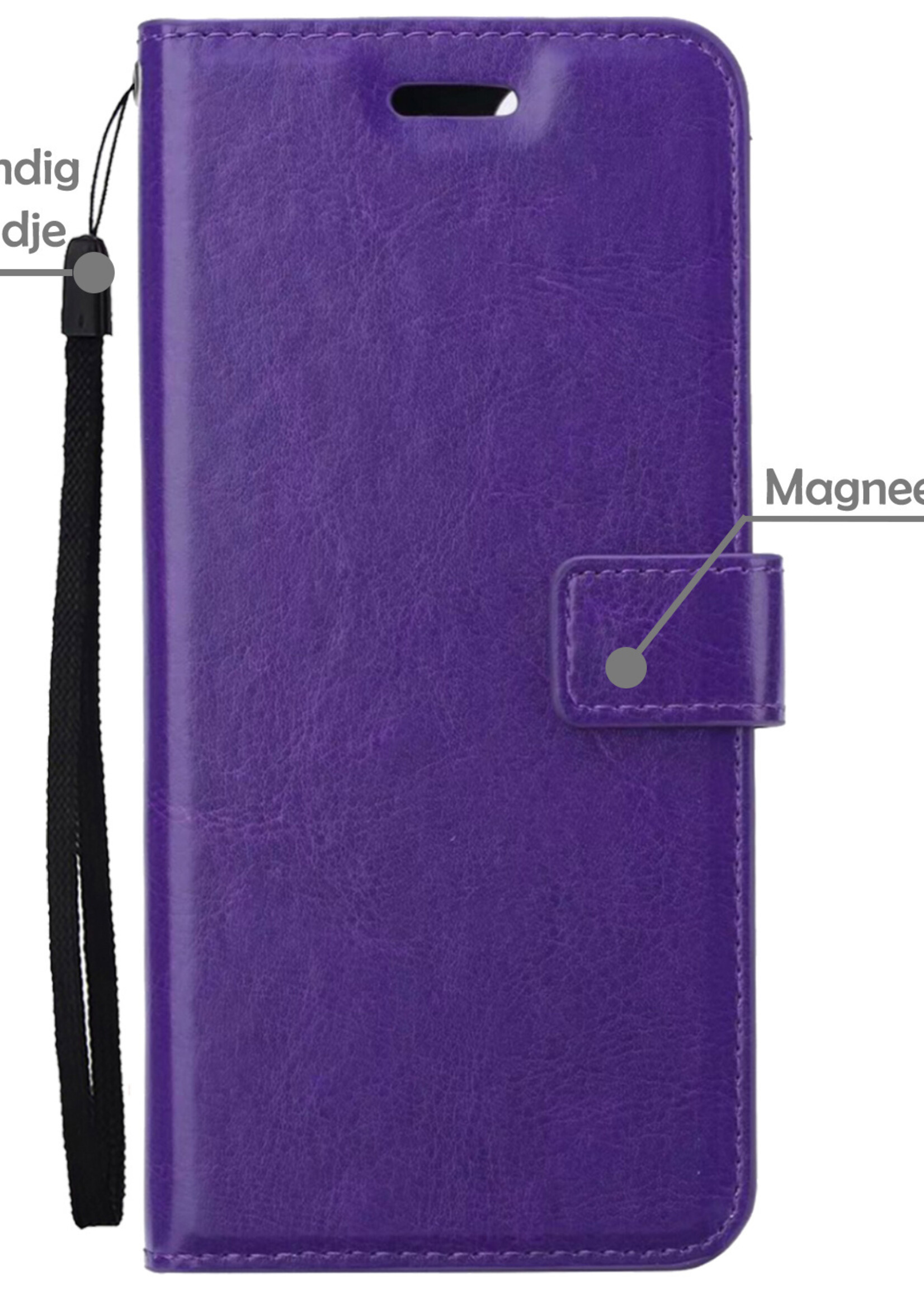 LUQ Hoesje Geschikt voor iPhone 13 Hoesje Book Case Hoes Wallet Cover Met 2x Screenprotector - Hoes Geschikt voor iPhone 13 Hoesje Bookcase Hoes - Paars
