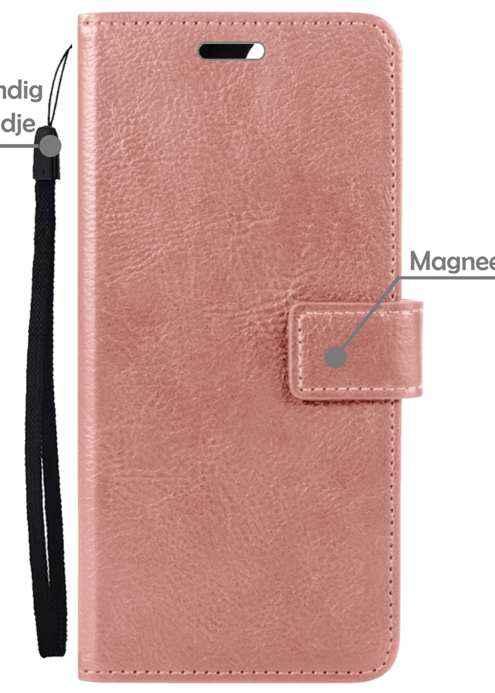 LUQ Hoesje Geschikt voor iPhone 13 Hoesje Book Case Hoes Wallet Cover Met 2x Screenprotector - Hoes Geschikt voor iPhone 13 Hoesje Bookcase Hoes - Rosé goud