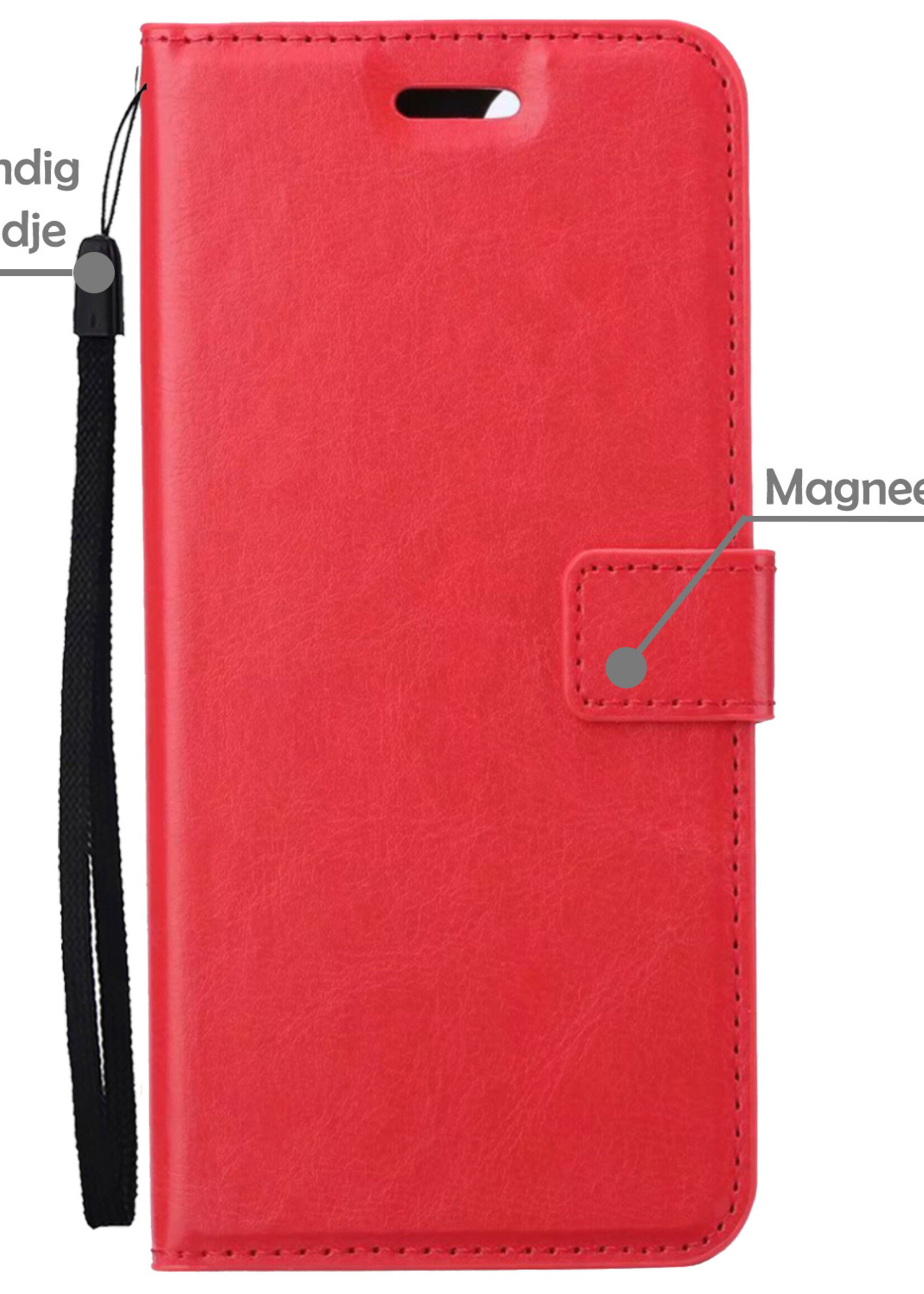 LUQ Hoesje Geschikt voor iPhone 13 Pro Hoesje Book Case Hoes Wallet Cover Met Screenprotector - Hoes Geschikt voor iPhone 13 Pro Hoesje Bookcase Hoes - Rood