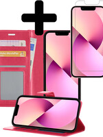 LUQ LUQ iPhone 13 Pro Max Hoesje Bookcase Met Screenprotector - Donkerroze