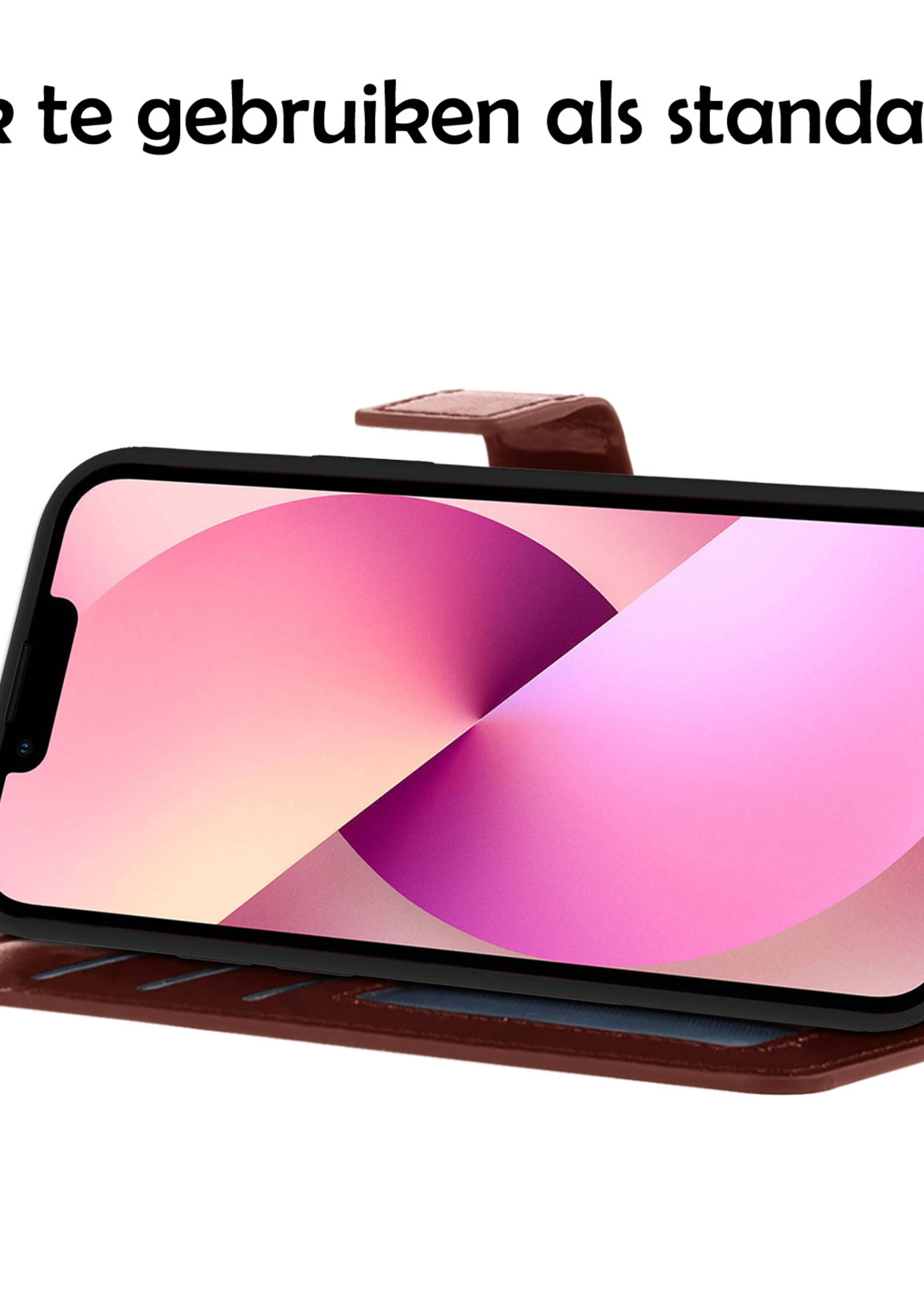 LUQ Hoesje Geschikt voor iPhone 13 Pro Max Hoesje Book Case Hoes Wallet Cover Met 2x Screenprotector - Hoes Geschikt voor iPhone 13 Pro Max Hoesje Bookcase Hoes - Bruin