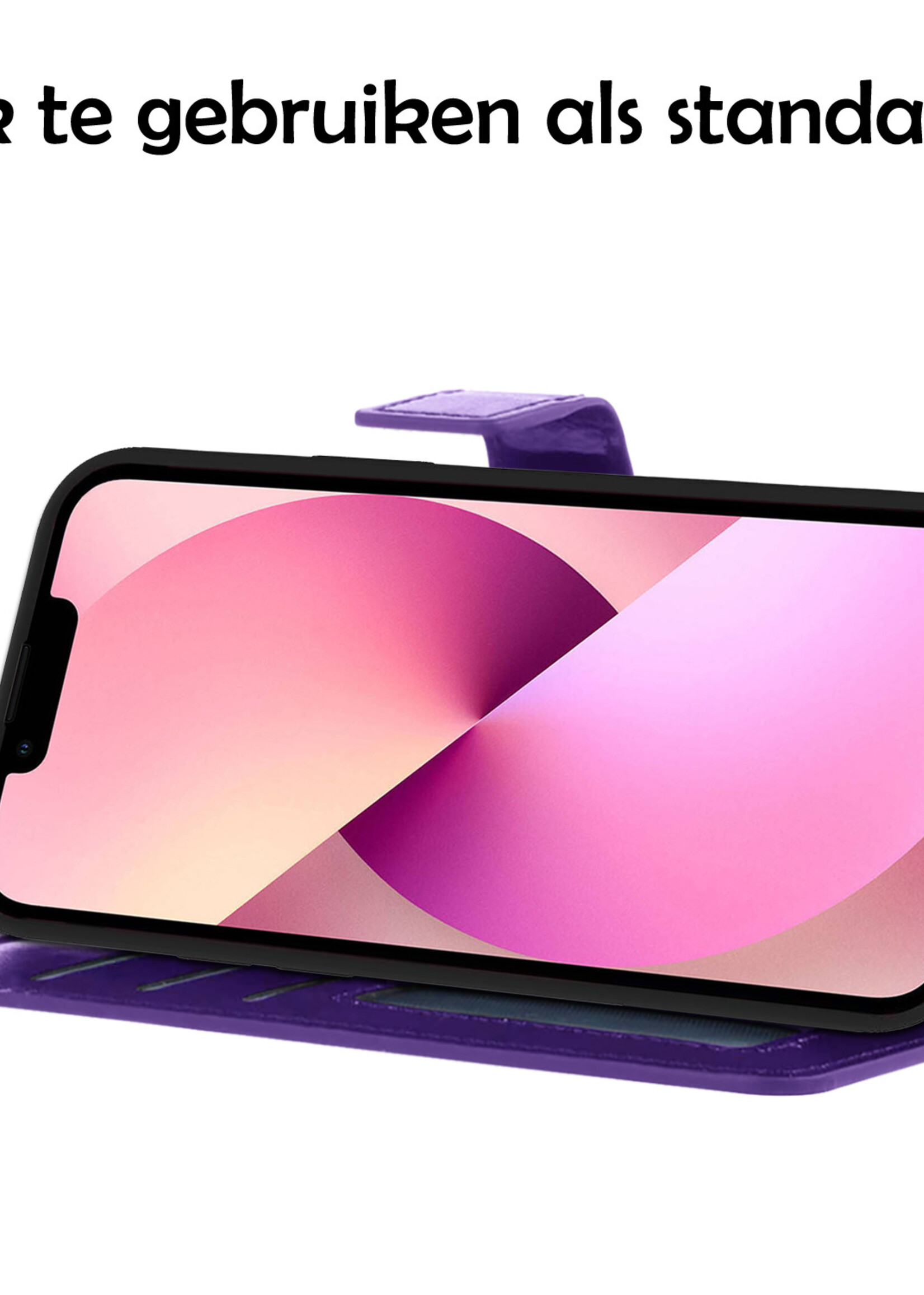 LUQ Hoesje Geschikt voor iPhone 13 Pro Max Hoesje Book Case Hoes Wallet Cover Met 2x Screenprotector - Hoes Geschikt voor iPhone 13 Pro Max Hoesje Bookcase Hoes - Paars