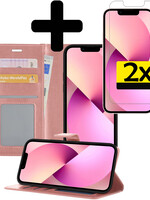 LUQ LUQ iPhone 13 Pro Max Hoesje Bookcase Met 2x Screenprotector - Rose Goud