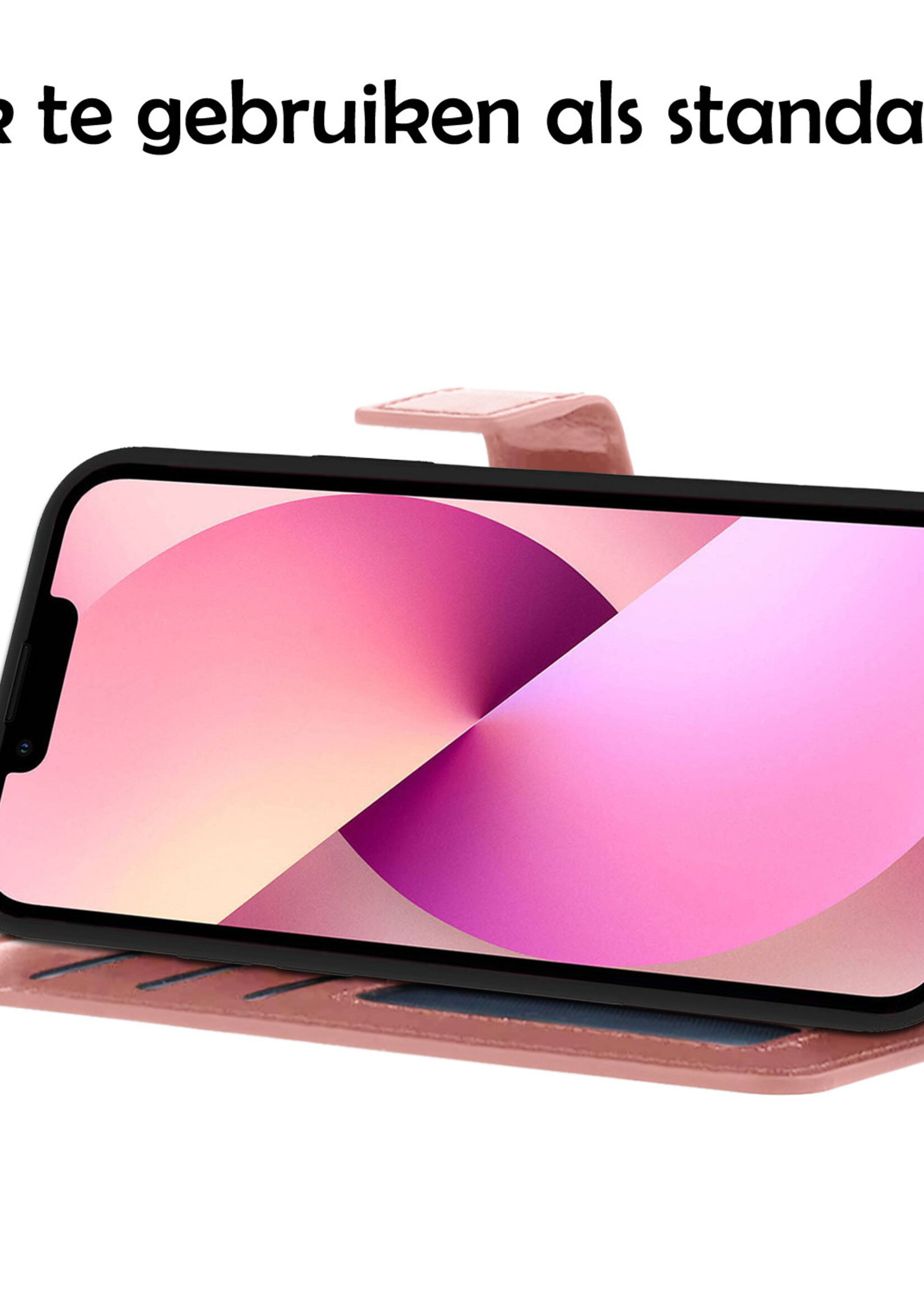LUQ Hoesje Geschikt voor iPhone 13 Pro Max Hoesje Book Case Hoes Wallet Cover Met 2x Screenprotector - Hoes Geschikt voor iPhone 13 Pro Max Hoesje Bookcase Hoes - Rosé goud