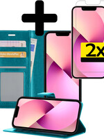 LUQ LUQ iPhone 13 Pro Max Hoesje Bookcase Met 2x Screenprotector - Turquoise
