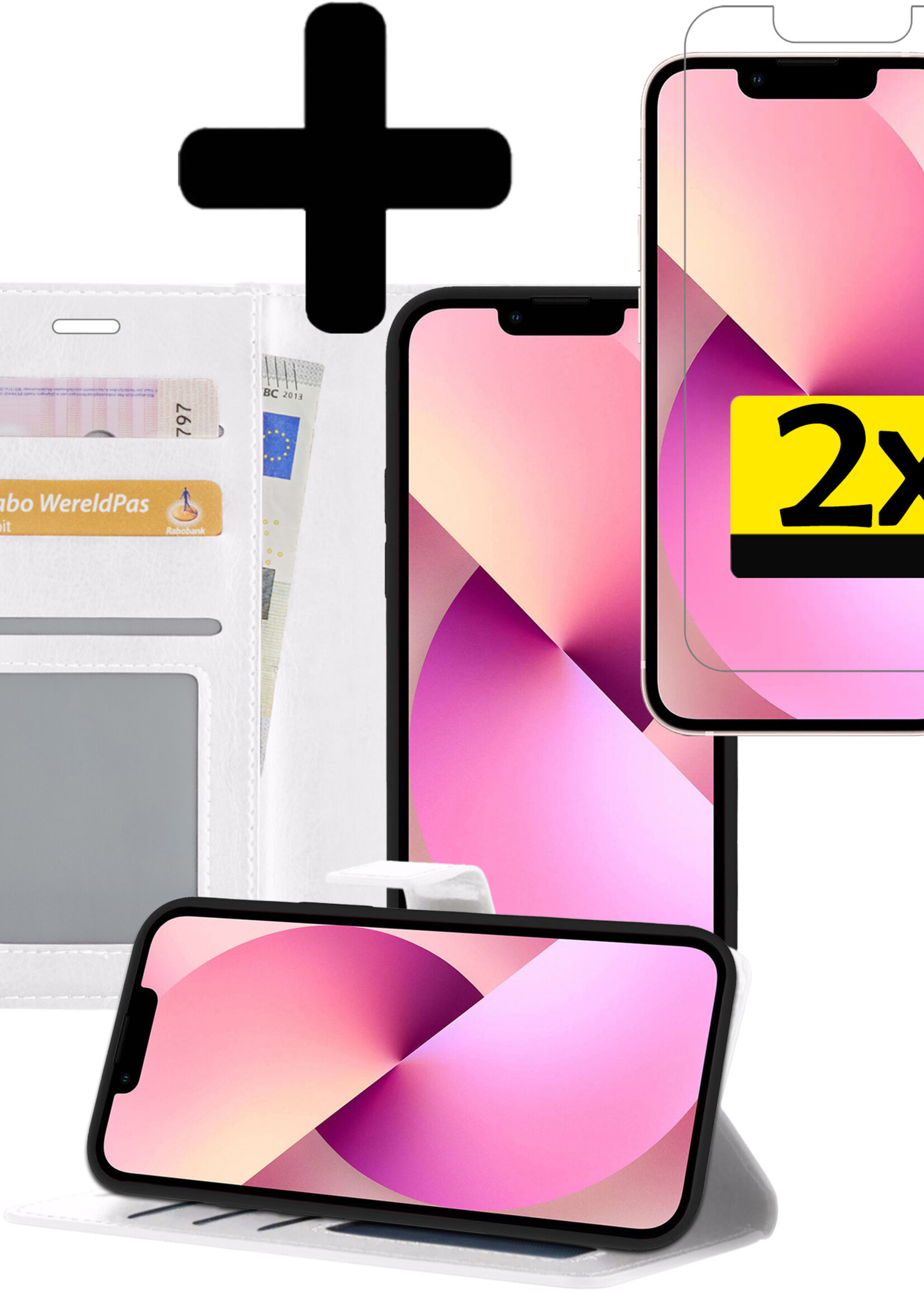 LUQ Hoesje Geschikt voor iPhone 13 Pro Max Hoesje Book Case Hoes Wallet Cover Met 2x Screenprotector - Hoes Geschikt voor iPhone 13 Pro Max Hoesje Bookcase Hoes - Wit