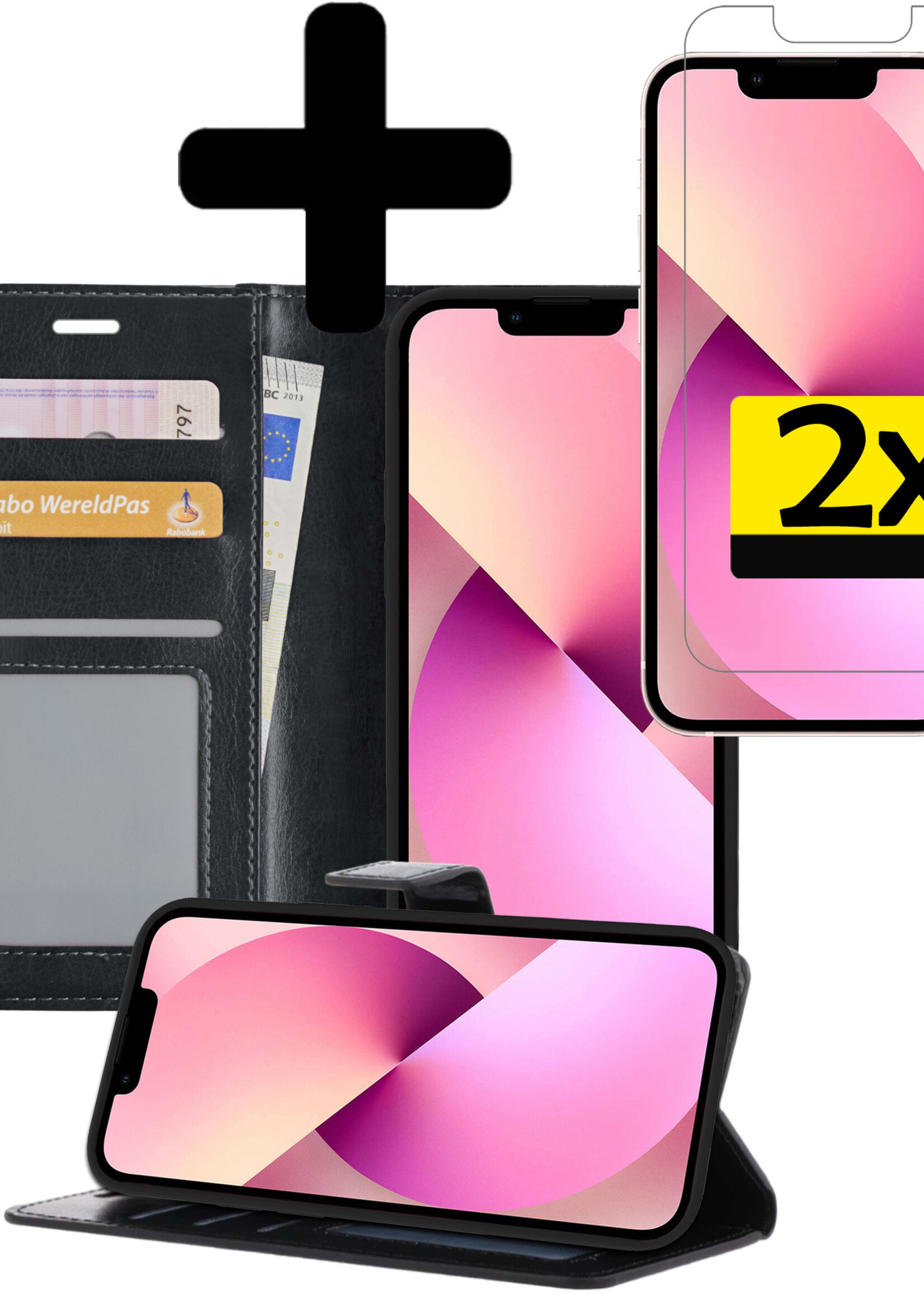 LUQ Hoesje Geschikt voor iPhone 13 Pro Max Hoesje Book Case Hoes Wallet Cover Met 2x Screenprotector - Hoes Geschikt voor iPhone 13 Pro Max Hoesje Bookcase Hoes - Zwart