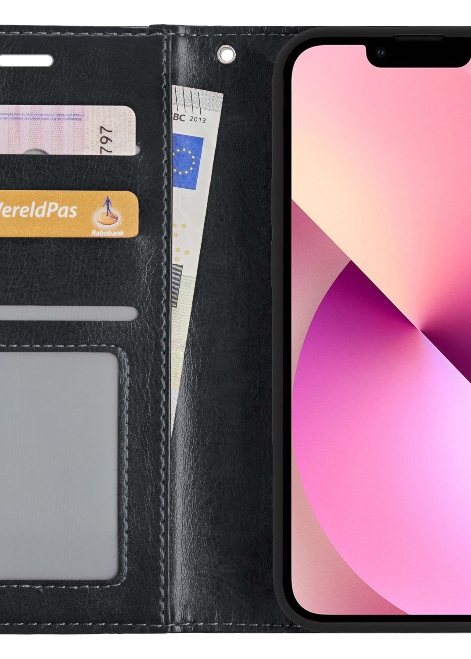 LUQ Hoesje Geschikt voor iPhone 13 Pro Max Hoesje Book Case Hoes Wallet Cover Met 2x Screenprotector - Hoes Geschikt voor iPhone 13 Pro Max Hoesje Bookcase Hoes - Zwart