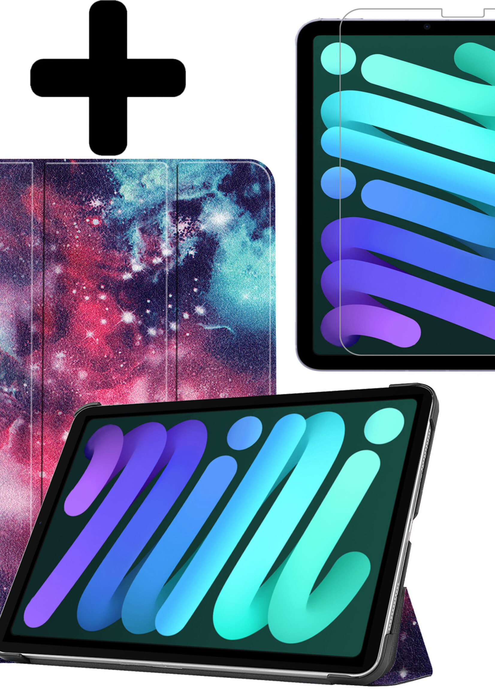 LUQ Hoes Geschikt voor iPad Mini 6 Hoes Luxe Hoesje Book Case Met Screenprotector - Hoesje Geschikt voor iPad Mini 6 Hoes Cover - Galaxy
