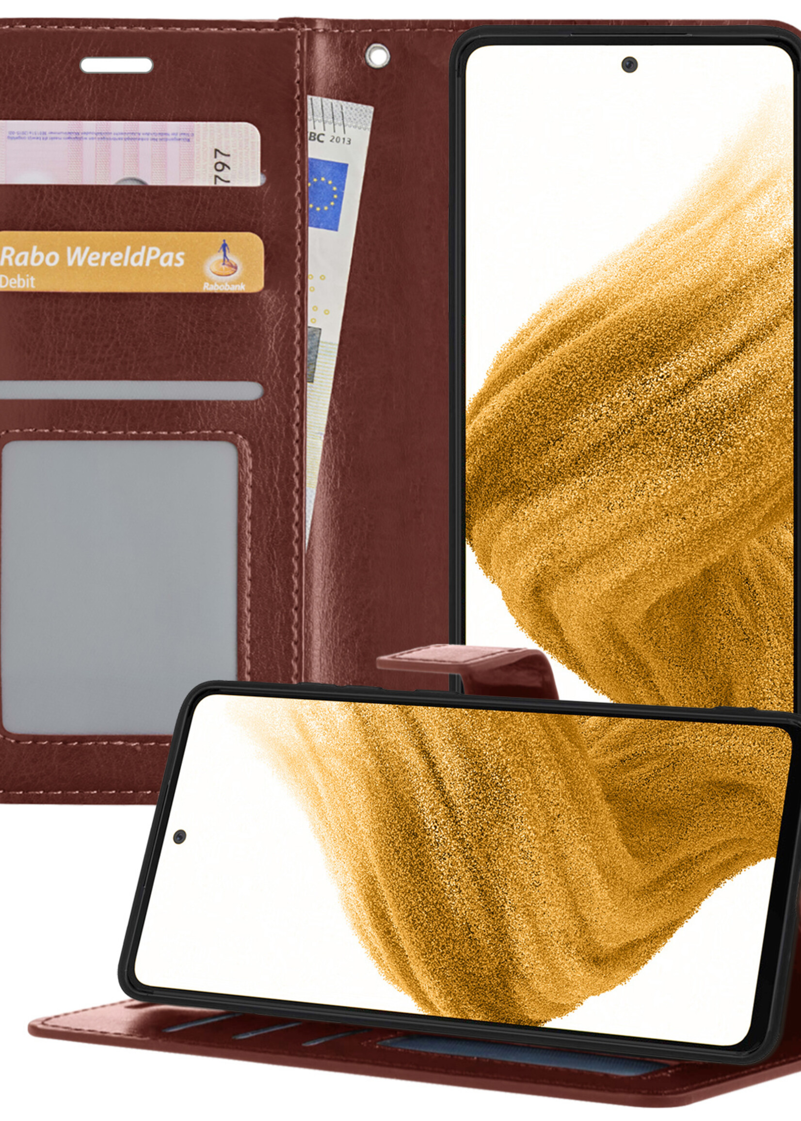 LUQ Hoesje Geschikt voor Samsung A53 Hoesje Book Case Hoes Wallet Cover - Hoes Geschikt voor Samsung Galaxy A53 Hoesje Bookcase Hoes - Bruin