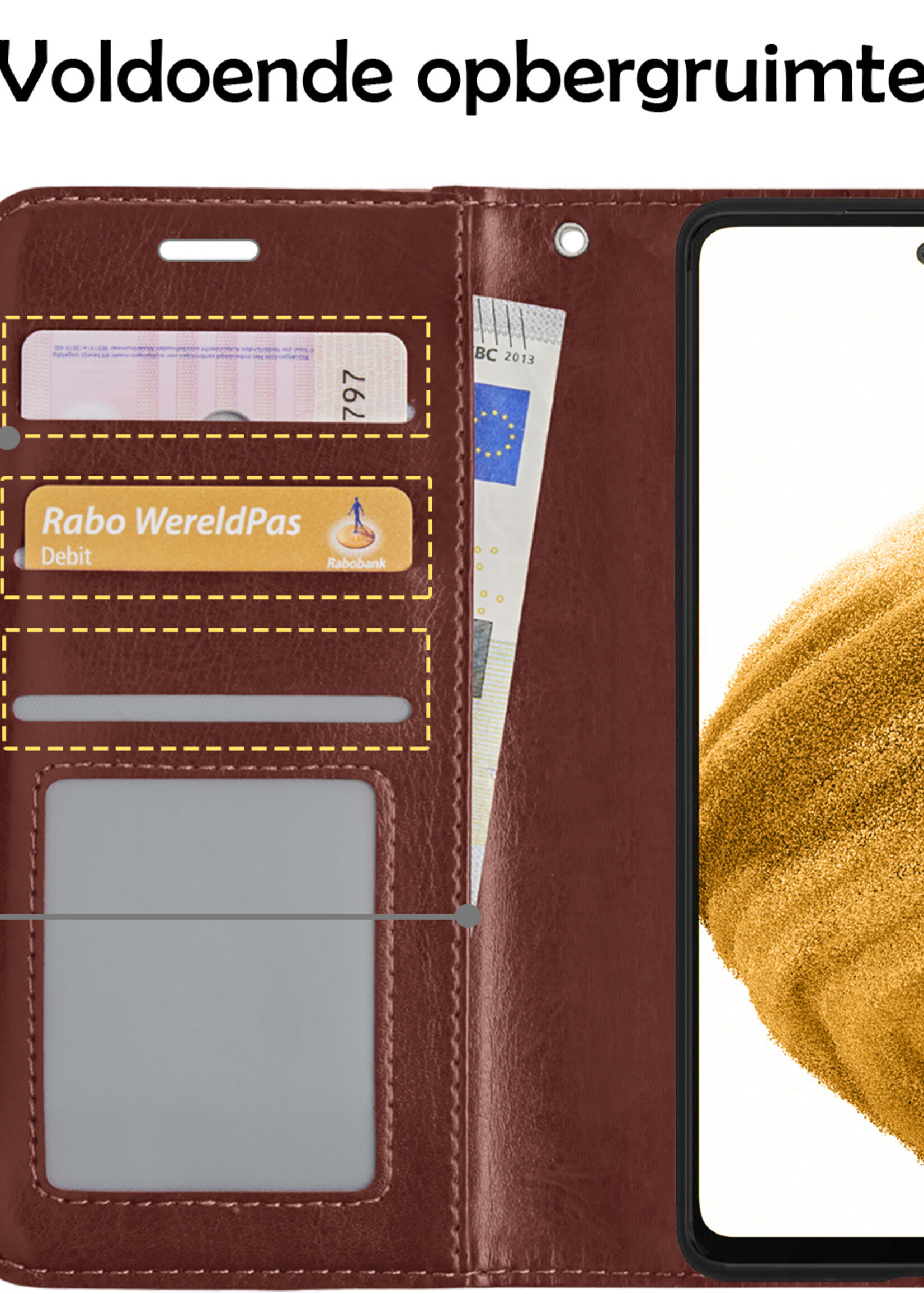 LUQ Hoesje Geschikt voor Samsung A53 Hoesje Book Case Hoes Wallet Cover - Hoes Geschikt voor Samsung Galaxy A53 Hoesje Bookcase Hoes - Bruin