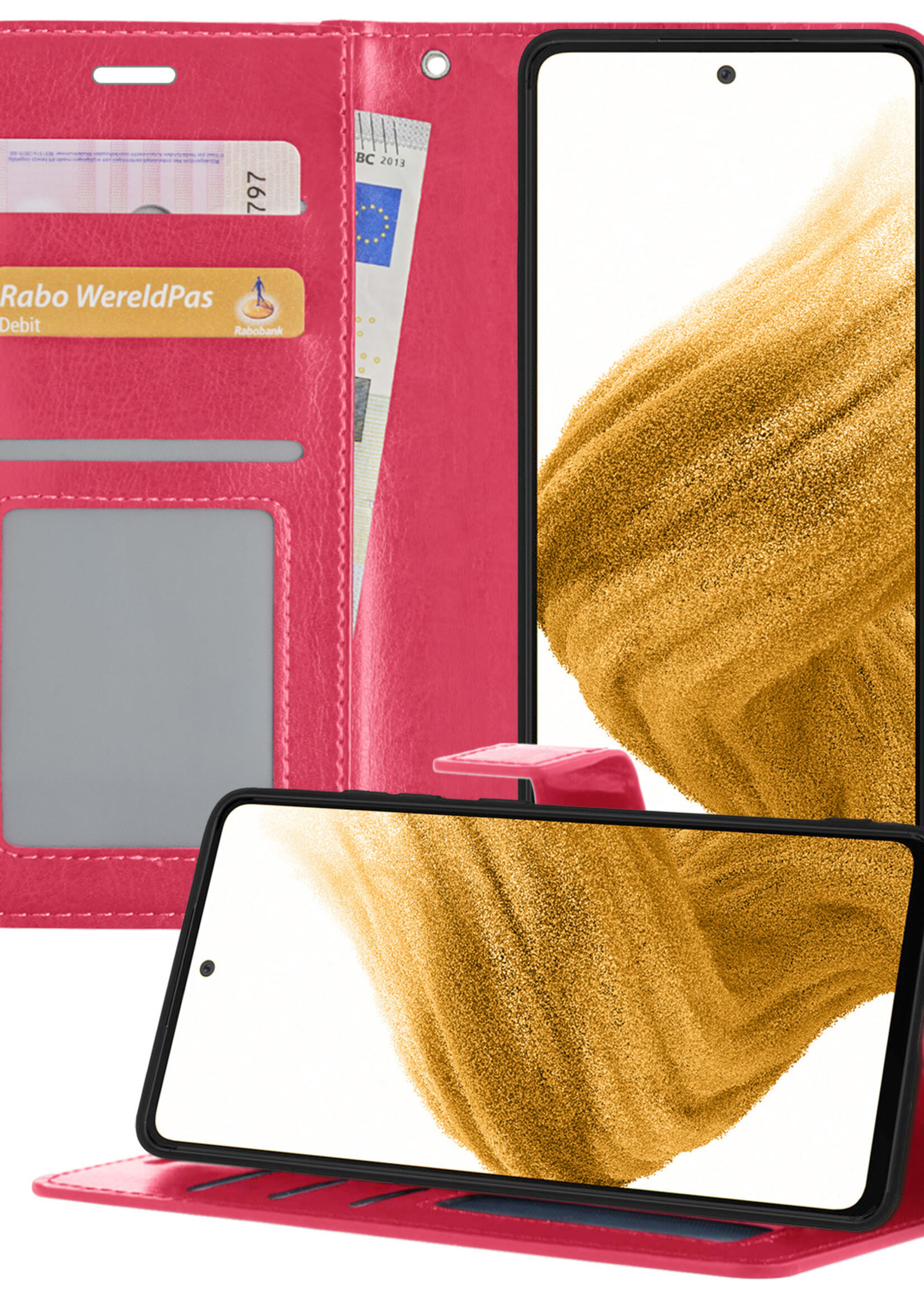 LUQ Hoesje Geschikt voor Samsung A53 Hoesje Book Case Hoes Wallet Cover - Hoes Geschikt voor Samsung Galaxy A53 Hoesje Bookcase Hoes - Donkerroze